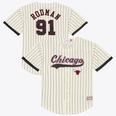Dennis Rodman Chicago Bulls Mitchell & Ness Player Mesh Button-Front Jersey - Cream