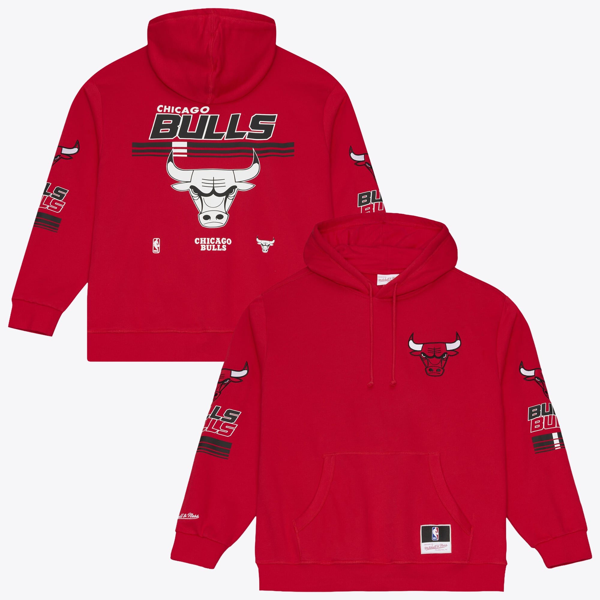 Sweat à capuche en polaire Mitchell & Ness rouge Chicago Bulls triple motif carreaux pour homme
