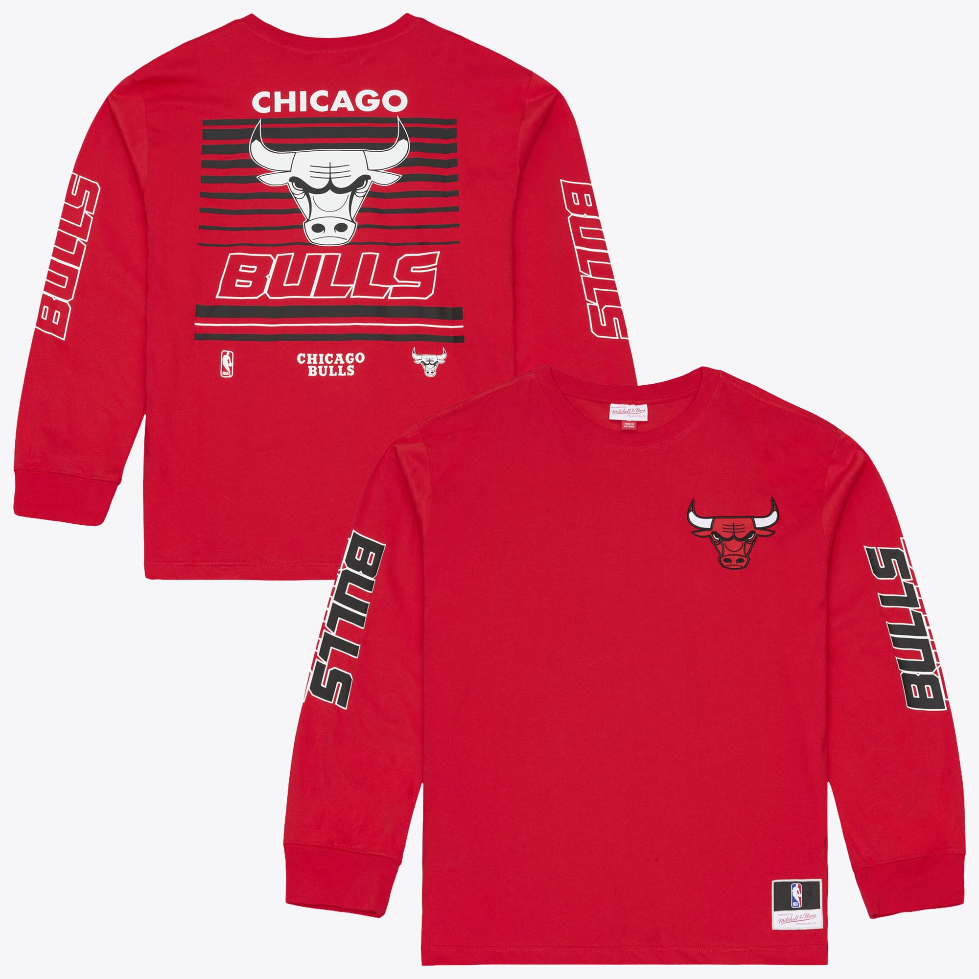 T-shirt à manches longues Mitchell & Ness rouge Chicago Bulls triple carreaux pour homme