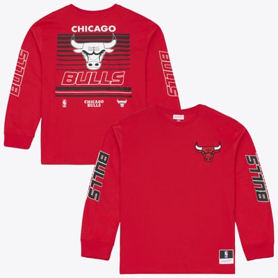Chicago Bulls Mitchell & Ness  Triple Check Long Sleeve T-Shirt - Red