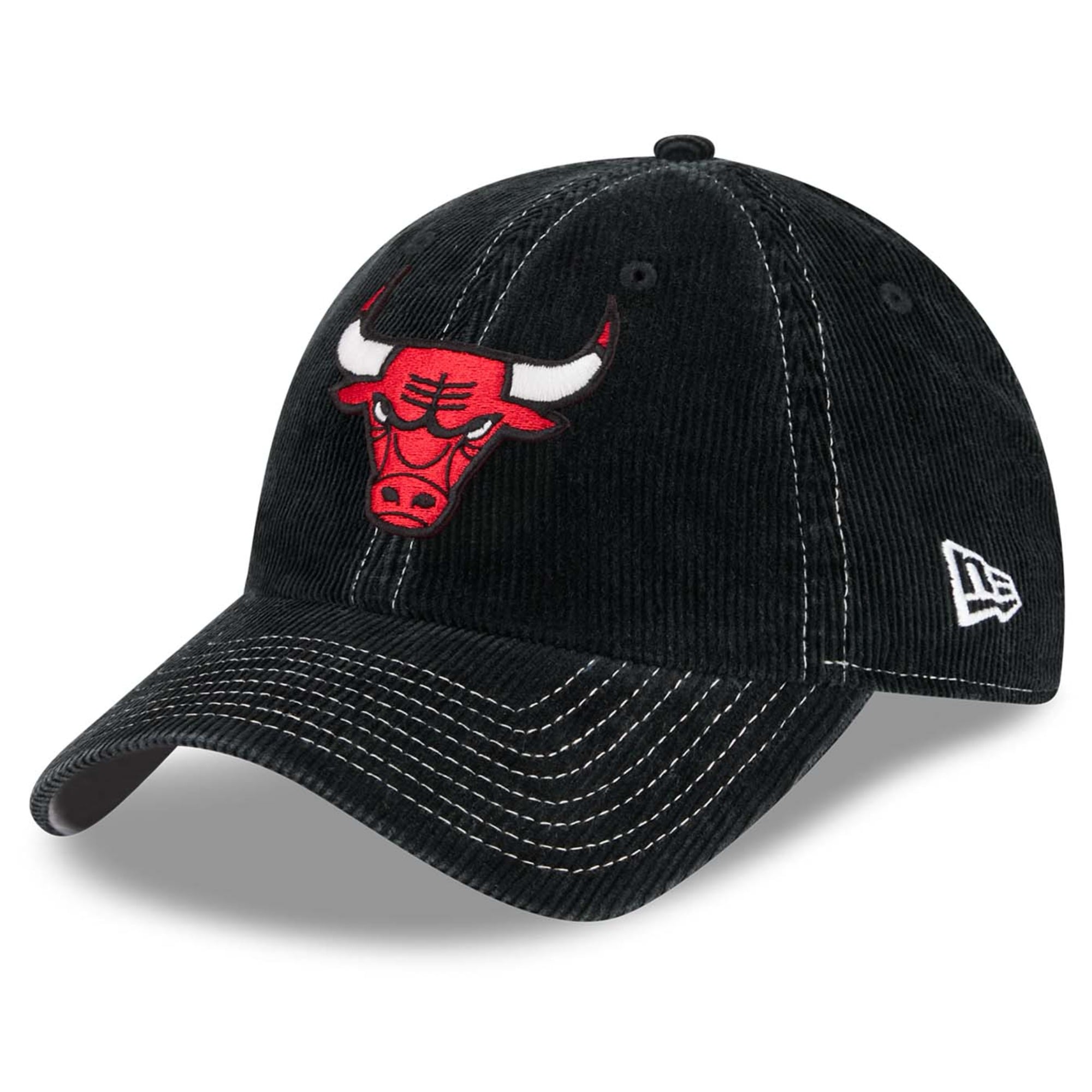 Casquette New Era noire pour homme, Chicago Bulls, en velours côtelé, style classique décontracté et ajustable