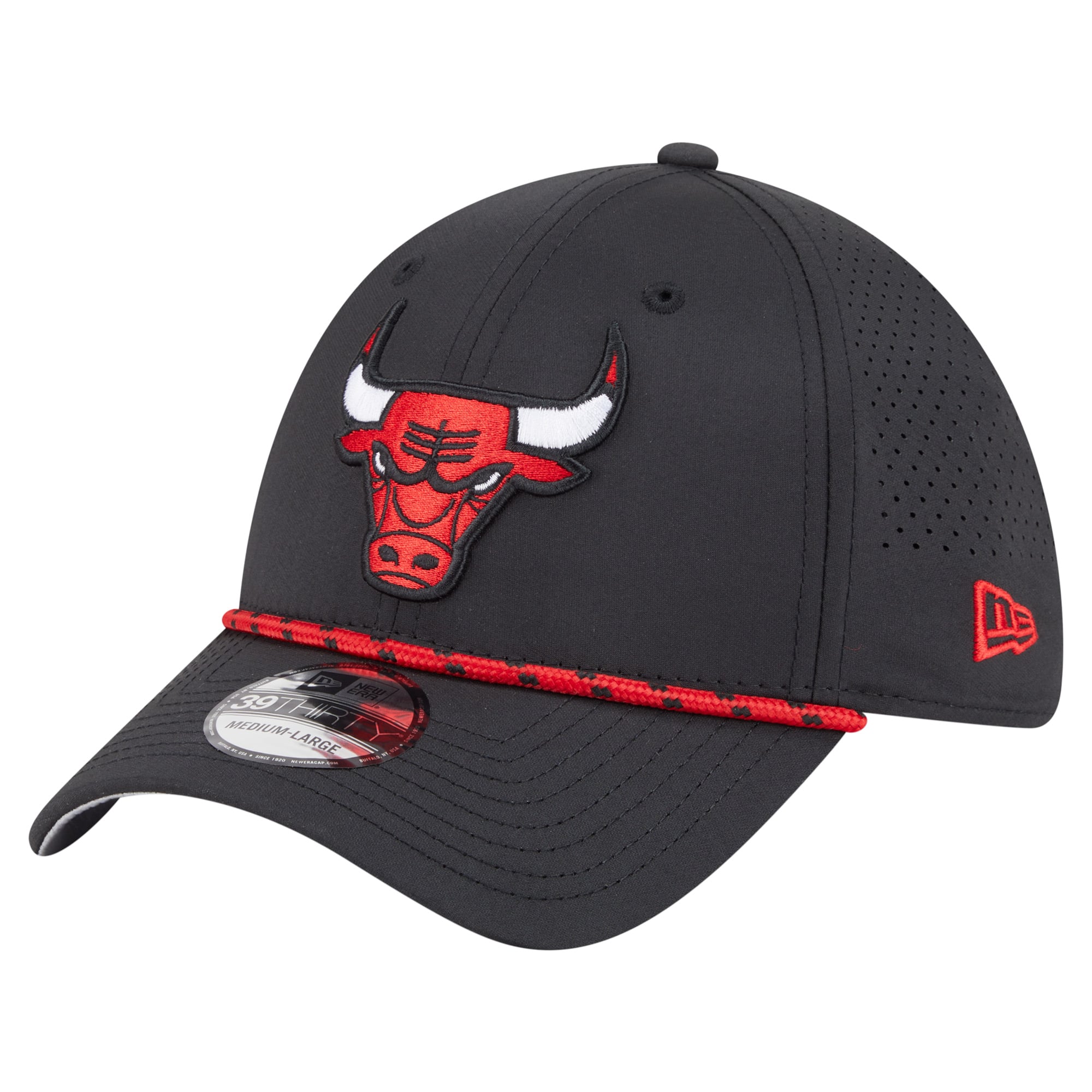 Men's Chicago Bulls New Era Black Featherweight Poly Rope Flex 39Thirty Hat