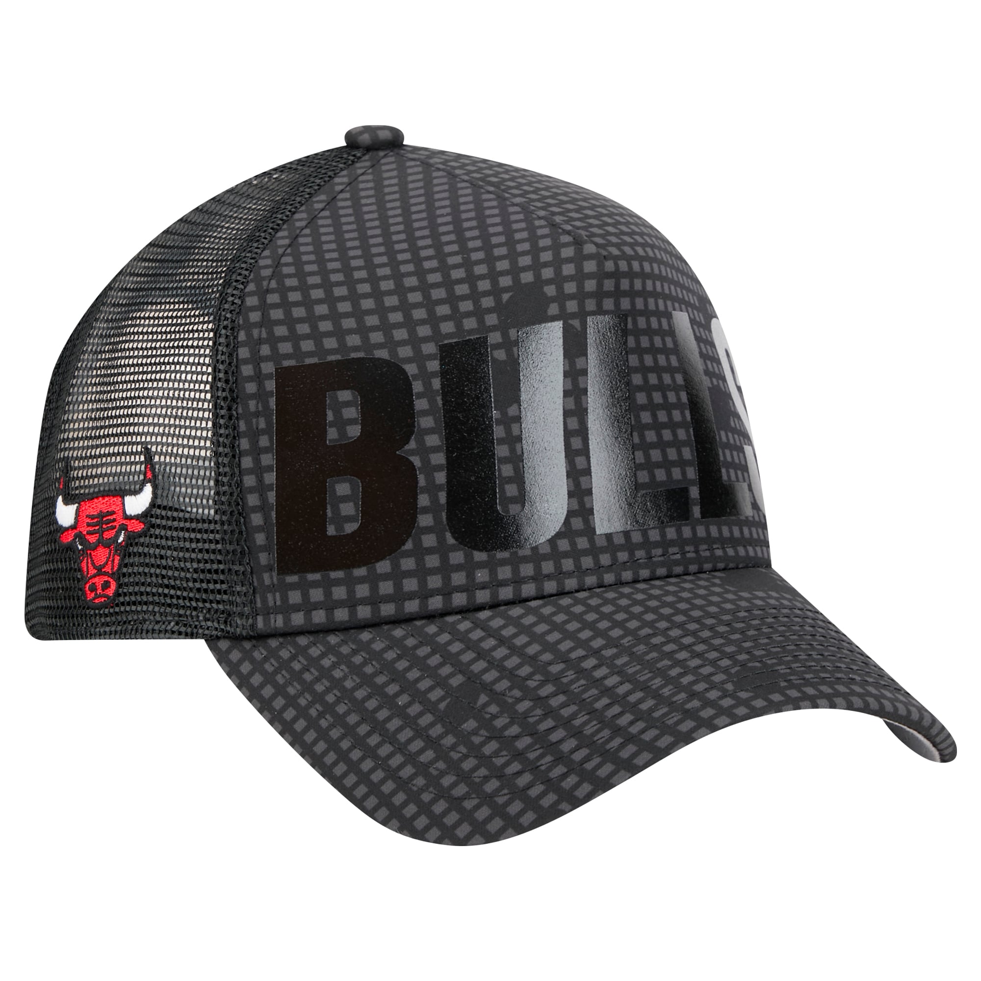 Men's Chicago Bulls New Era Black Midnight Ink Tonal A-Frame Trucker 9FORTY Adjustable Hat