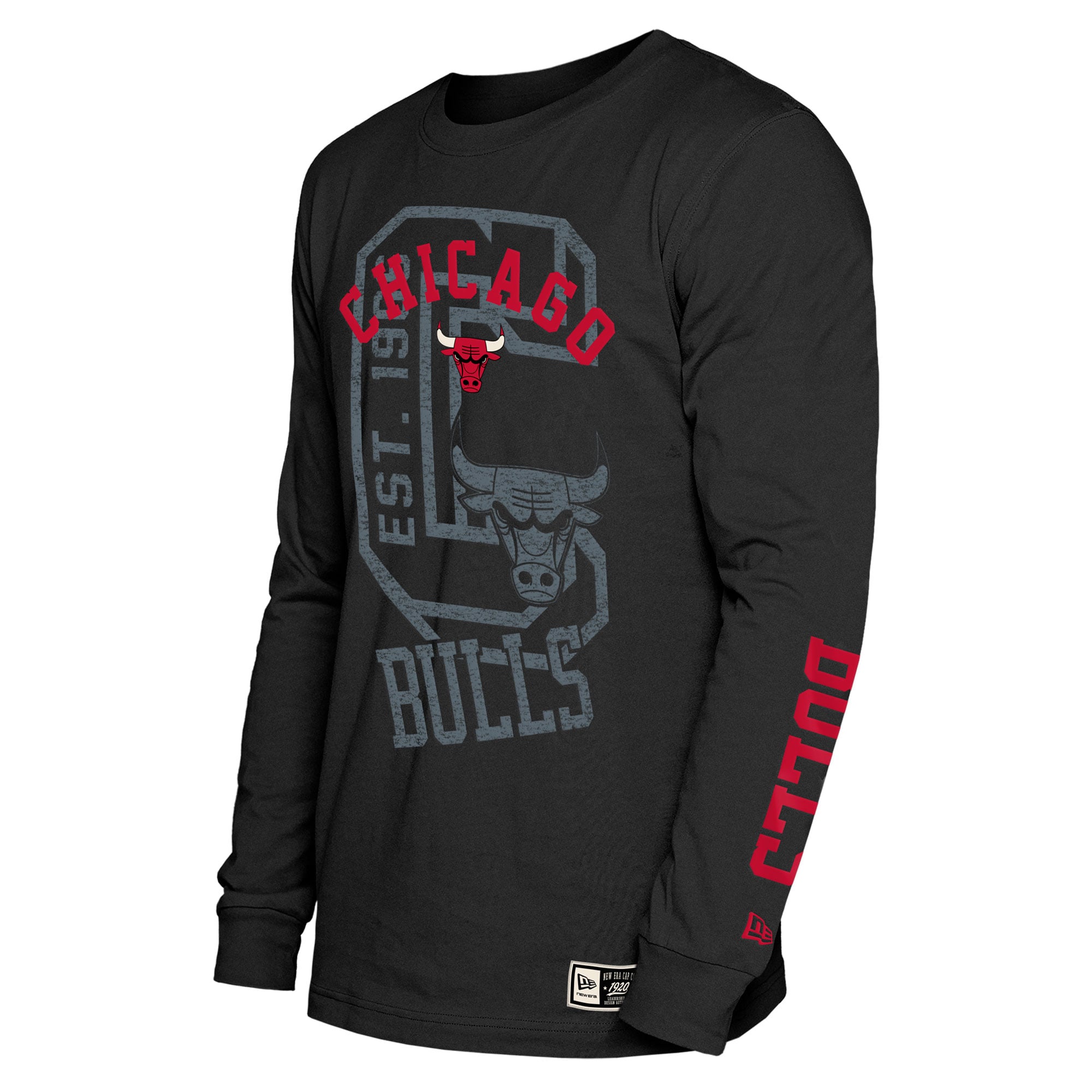 T-shirt à manches longues New Era noir Chicago Bulls pour homme
