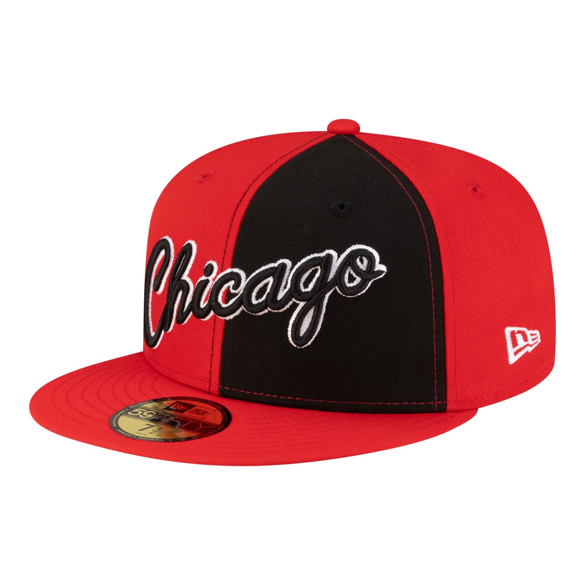 Men's New Era Black/Red Chicago Bulls 80s Throwback Pinwheel 59FIFTY Fitted Hat