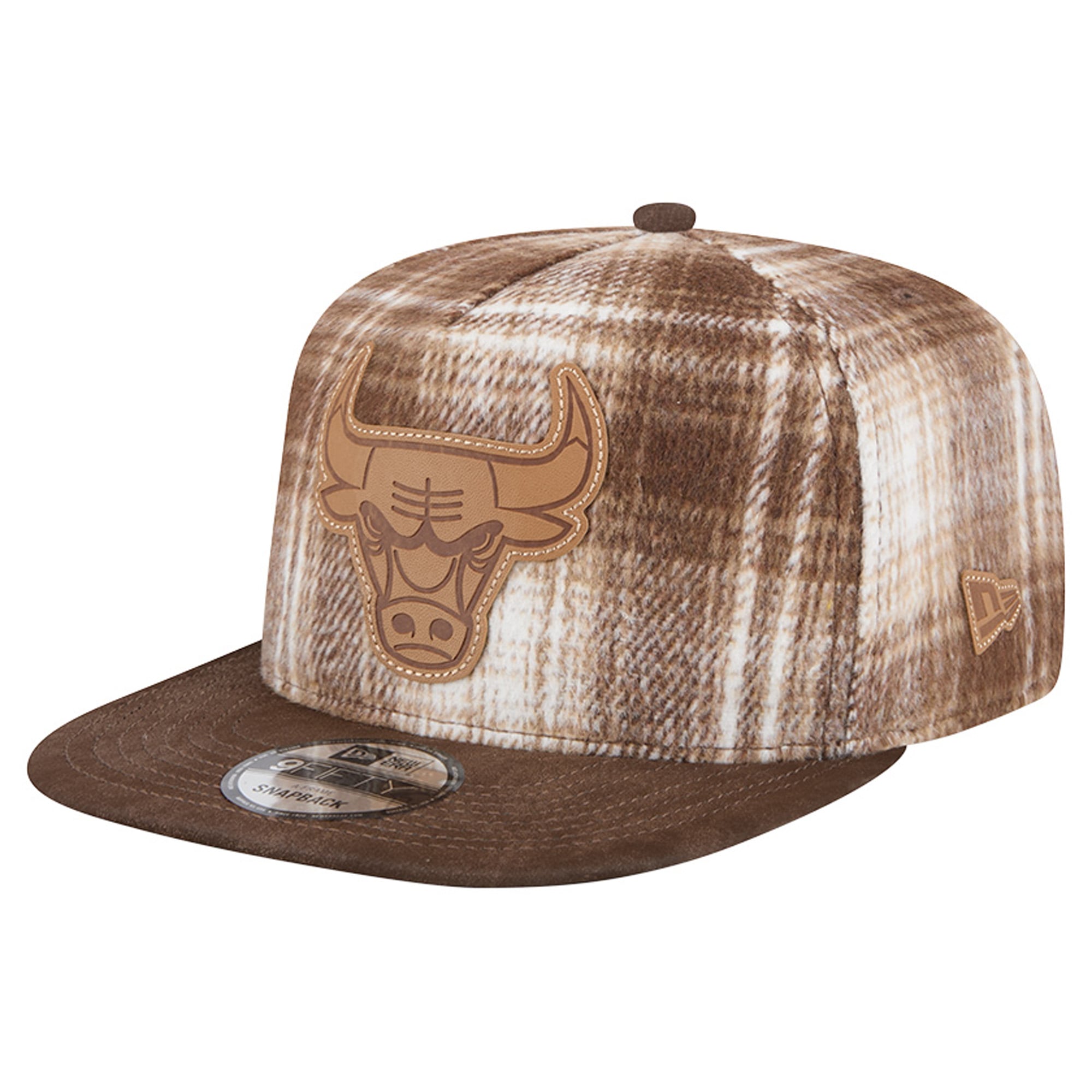 Men's Chicago Bulls New Era Brown Plaid 9FIFTY A-Frame Adjustable Hat