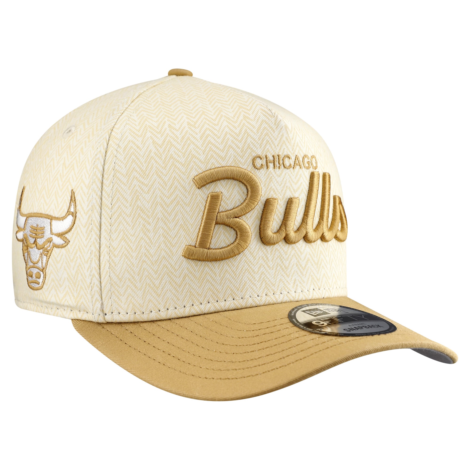 Men's Chicago Bulls New Era Cream Herringbone 9FIFTY A-Frame Snapback Hat