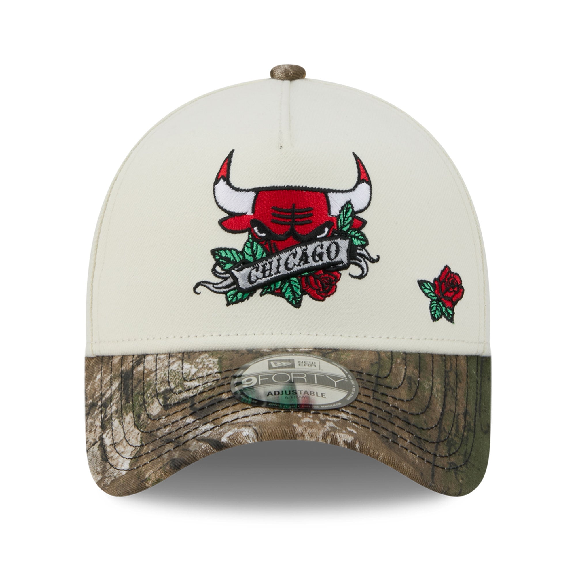 Casquette ajustable New Era 9FORTY A-Frame crème/camouflage Chicago Bulls Rose Banner pour homme