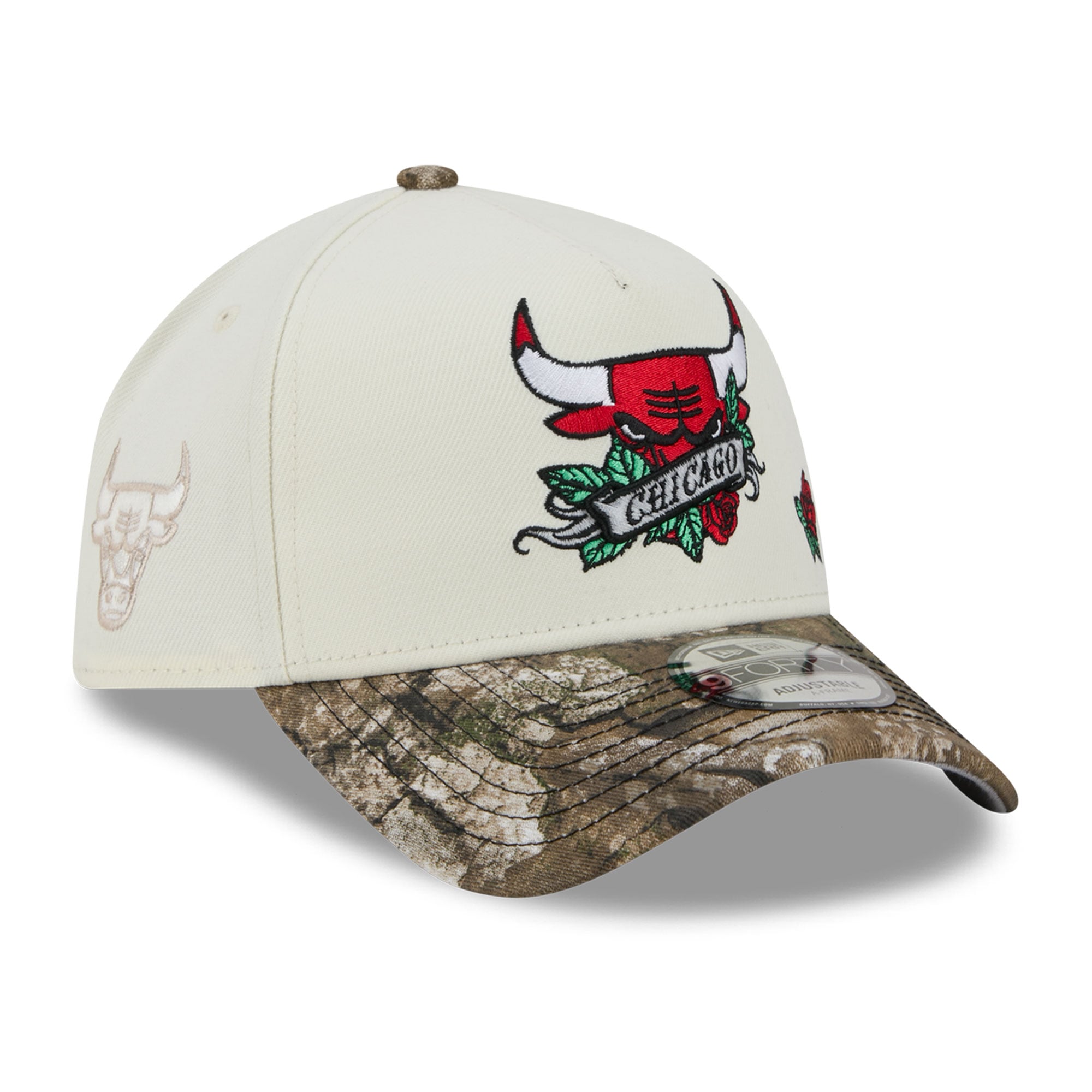 Casquette ajustable New Era 9FORTY A-Frame crème/camouflage Chicago Bulls Rose Banner pour homme