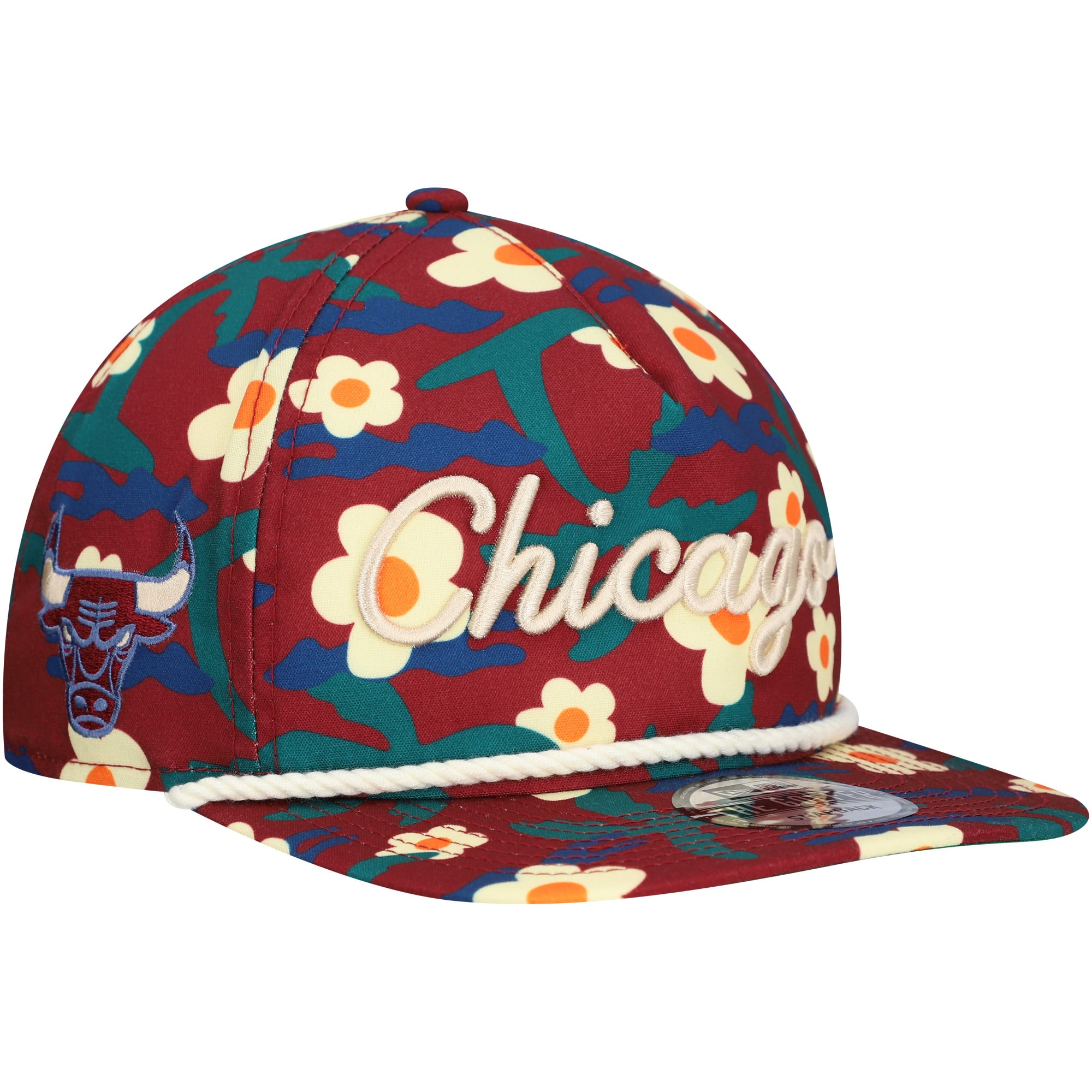 Men's Chicago Bulls New Era Crimson Vacation Floral Golfer Snapback Hat