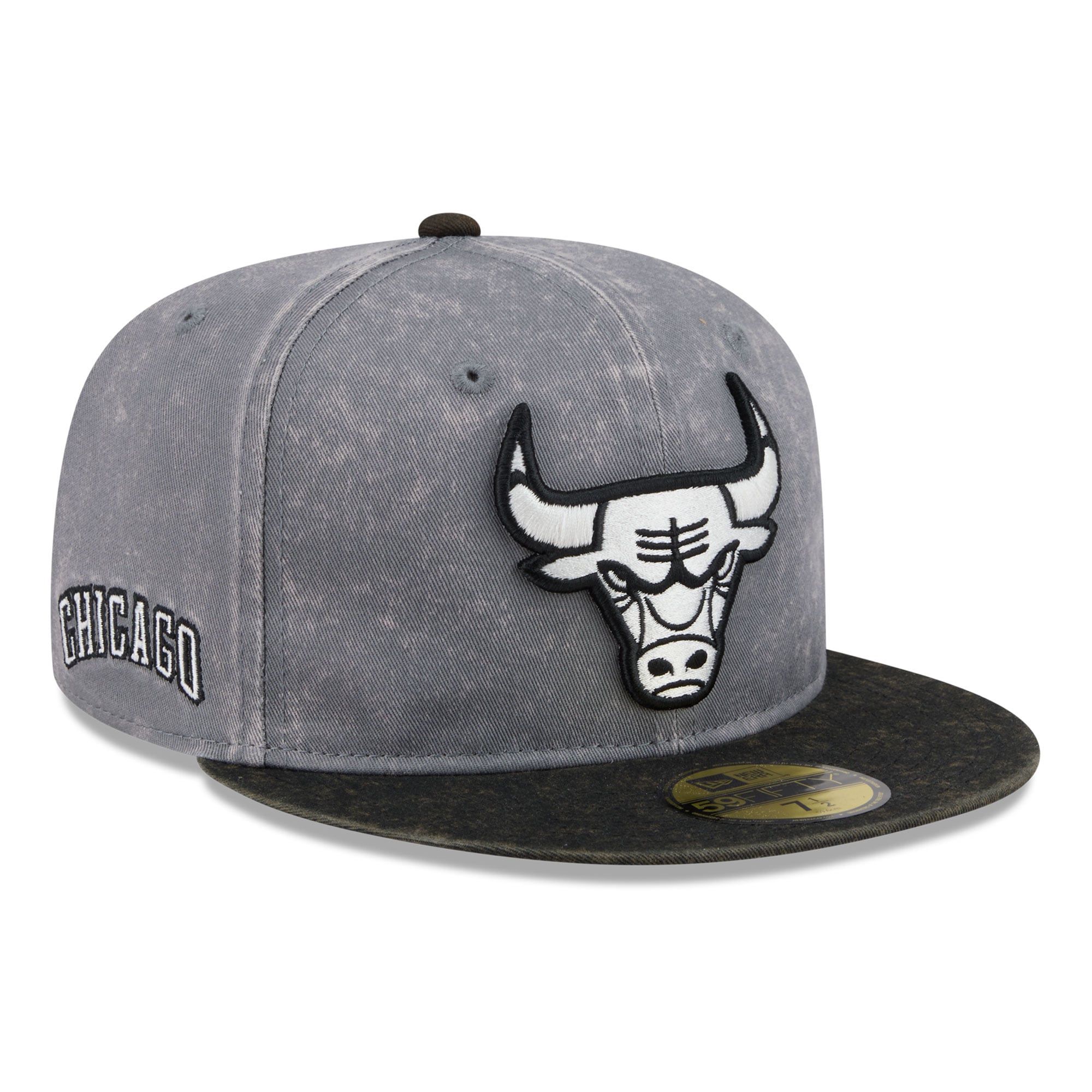 Casquette ajustée New Era 59FIFTY pour homme, grise et noire, Chicago Bulls.