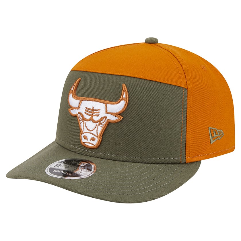 Men's Chicago Bulls New Era Olive/Burnt Orange Two-Tone Color Pack Split Panel 9FIFTY Adjustable Hat