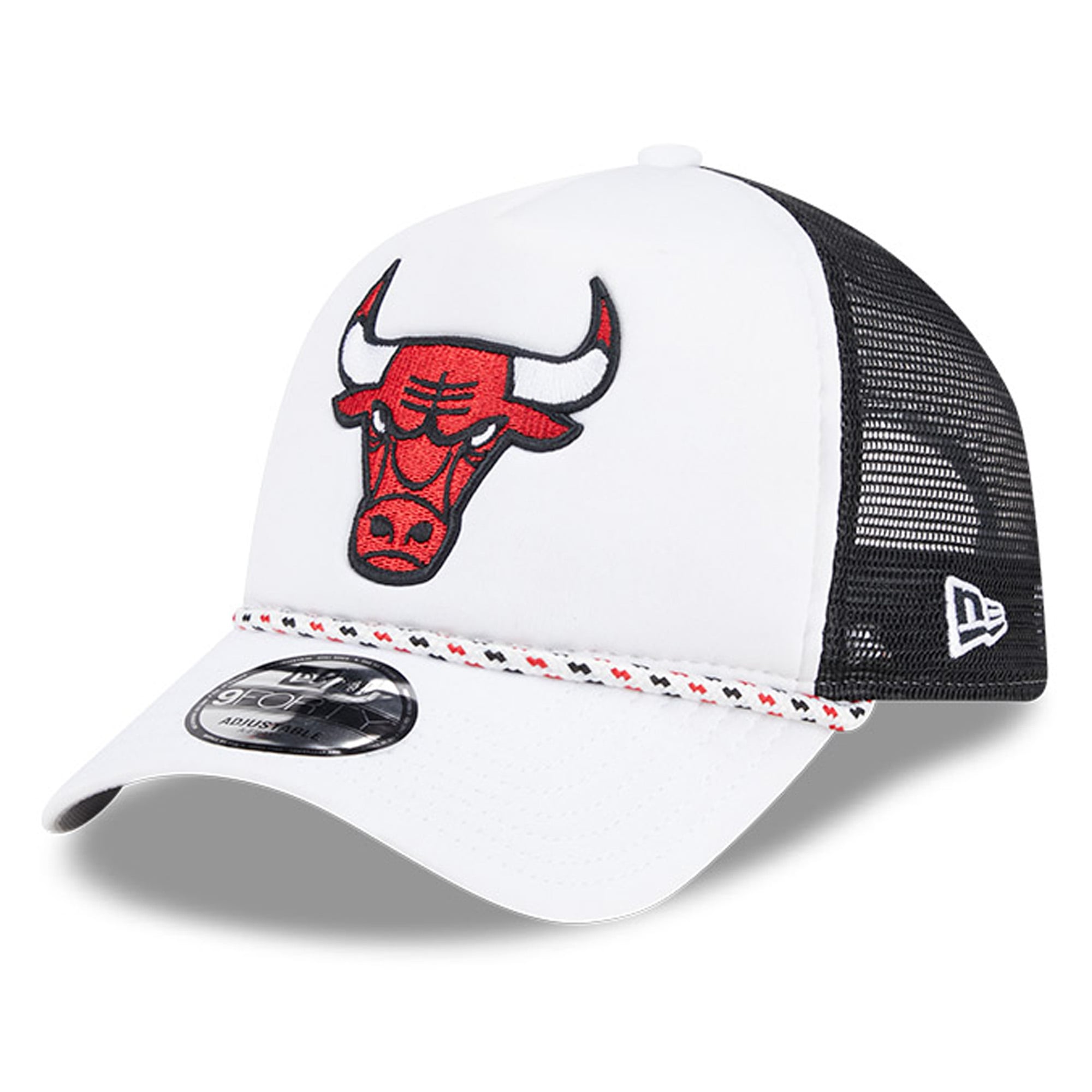 Men's Chicago Bulls New Era White/Black Court Sport Foam A-Frame 9FORTY Adjustable Trucker Hat