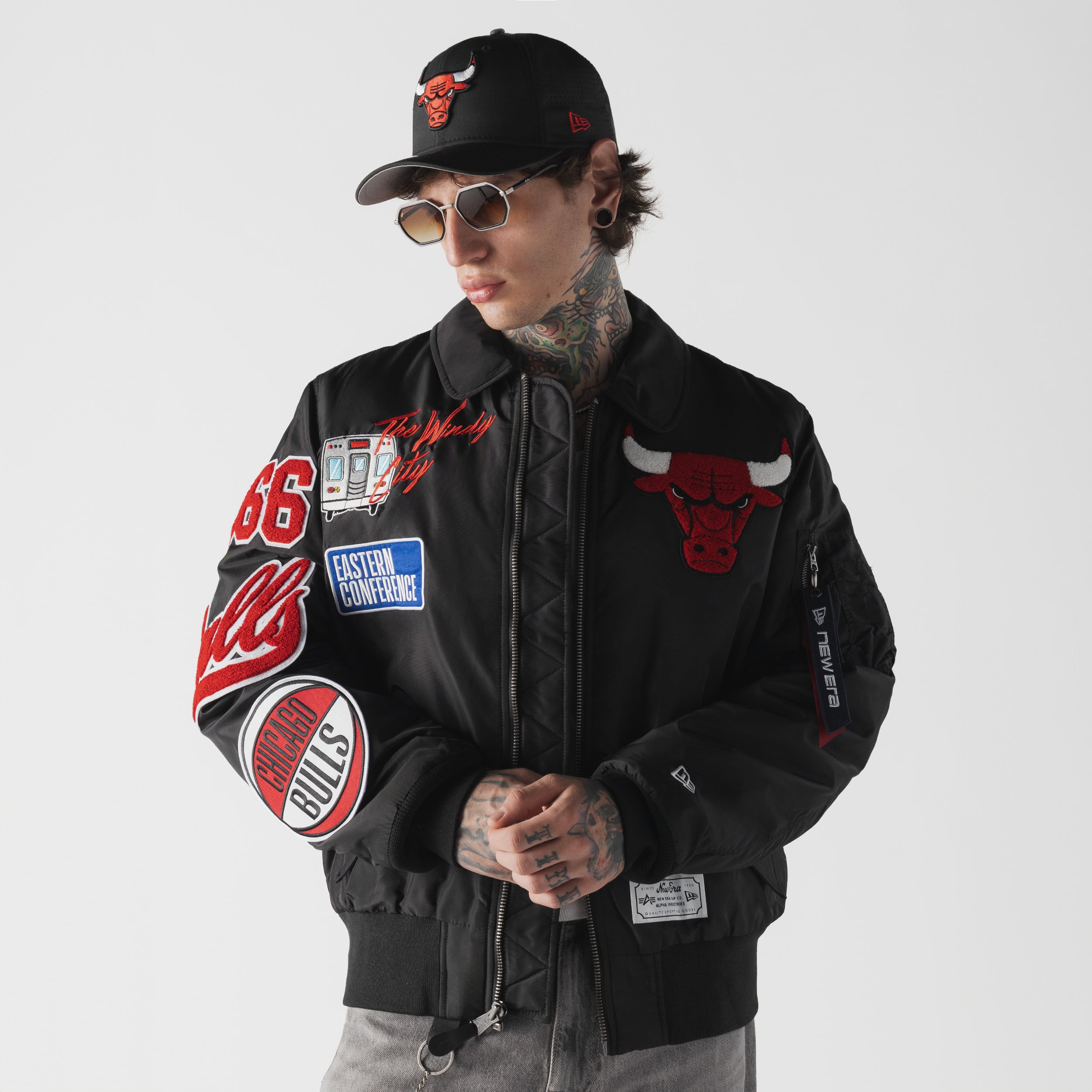 Veste bomber zippée intégrale New Era x Alpha Industries Chicago Bulls MA-1 noire pour homme