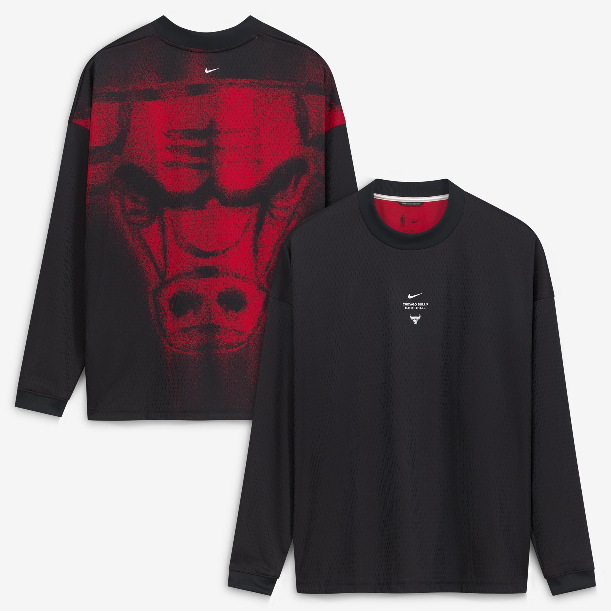 T-shirt à manches longues Nike Chicago Bulls noir pour homme, édition standard 2026, performance d'avant-match
