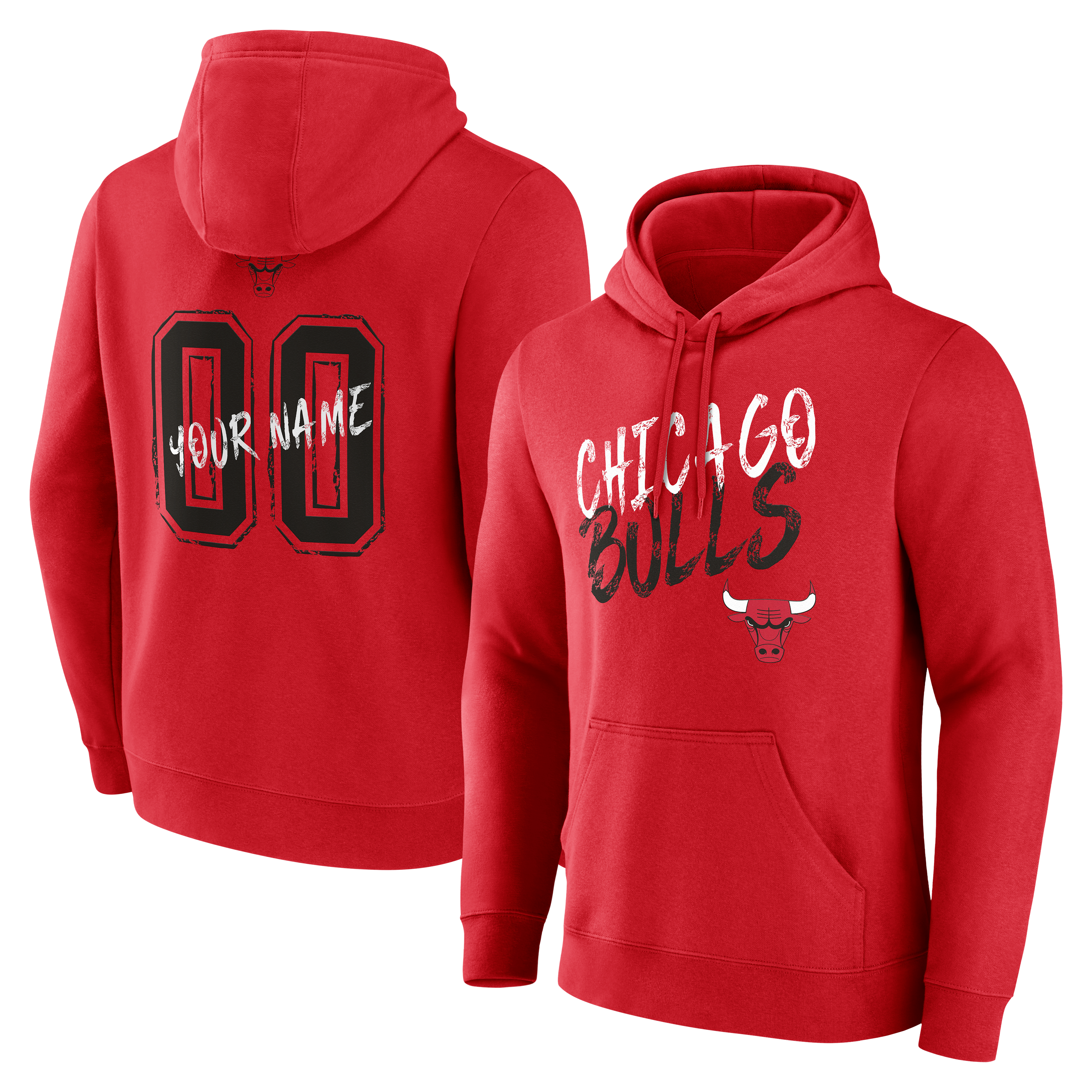 Sweat à capuche rouge Chicago Bulls Hustle pour homme, personnalisé avec nom et numéro.