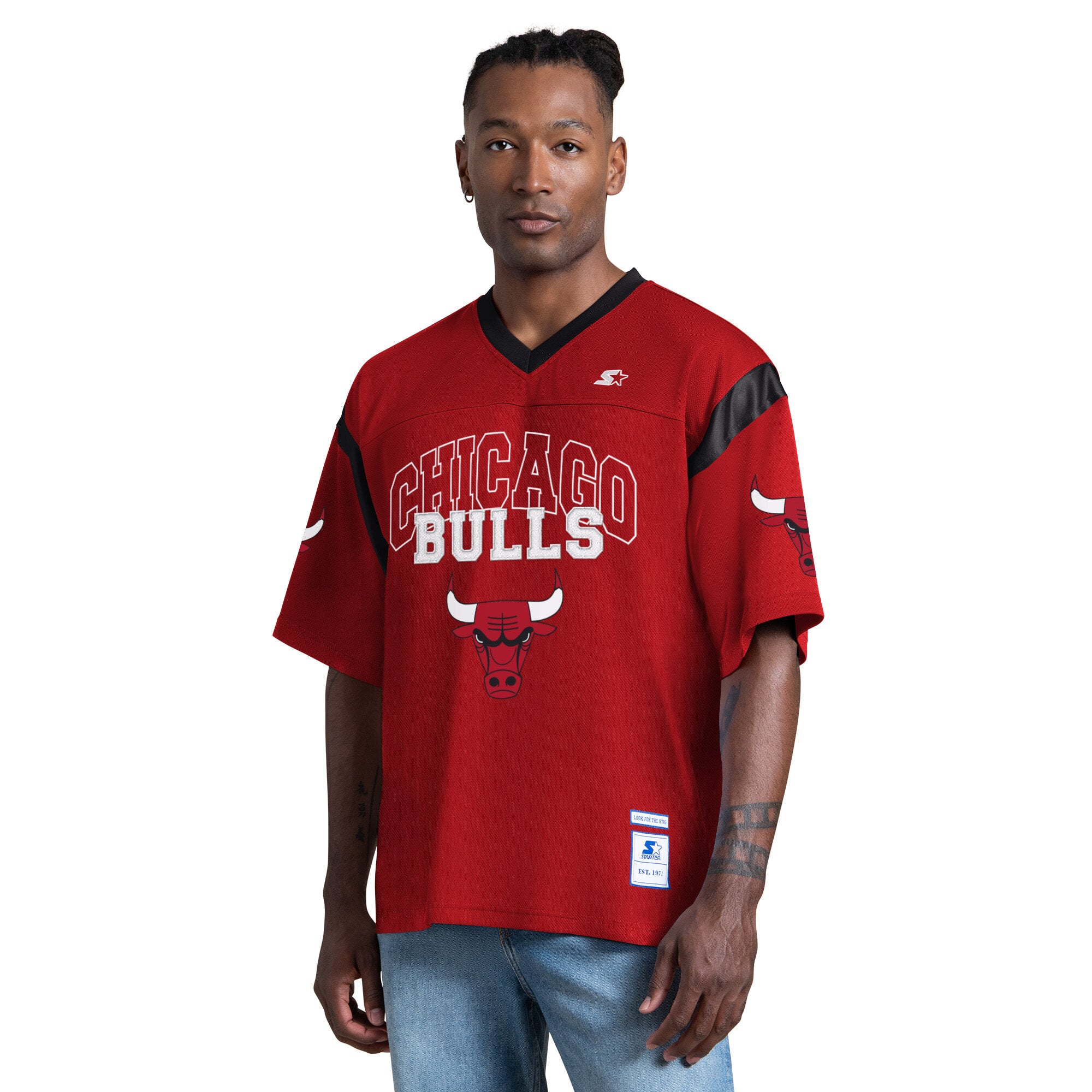 T-shirt à col en V Starter rouge Chicago Bulls pour homme