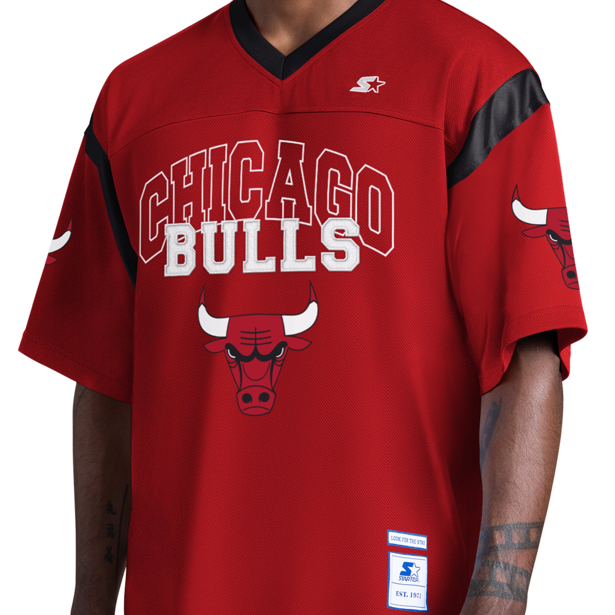 T-shirt à col en V Starter rouge Chicago Bulls pour homme