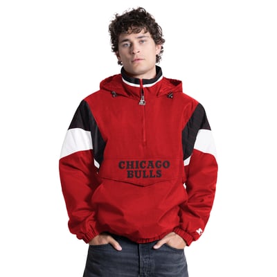 Chicago Bulls Starter Half-Zip Hooded Jacket - Red