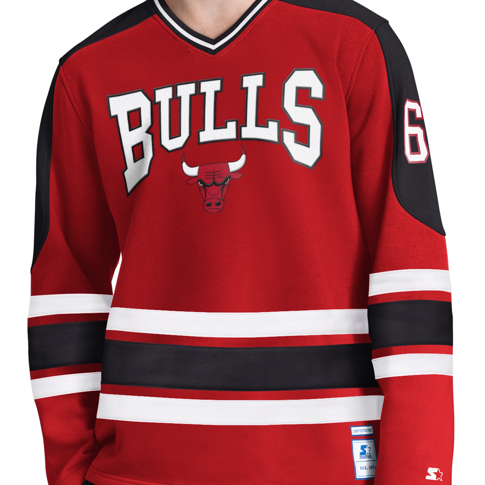 T-shirt à manches longues et col en V Starter rouge Chicago Bulls pour homme
