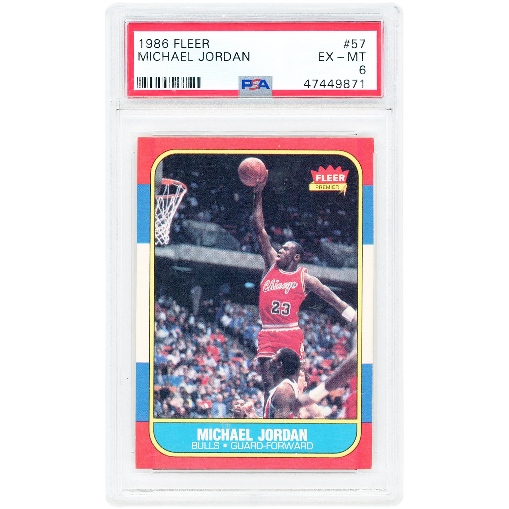 Carte de recrue Michael Jordan Chicago Bulls 1986-87 Fleer n° 57 authentifiée PSA 6