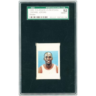 Michael Jordan Chicago Bulls 1988 Fournier European Sticker #NNO SGC Authenticated 8.5 Card