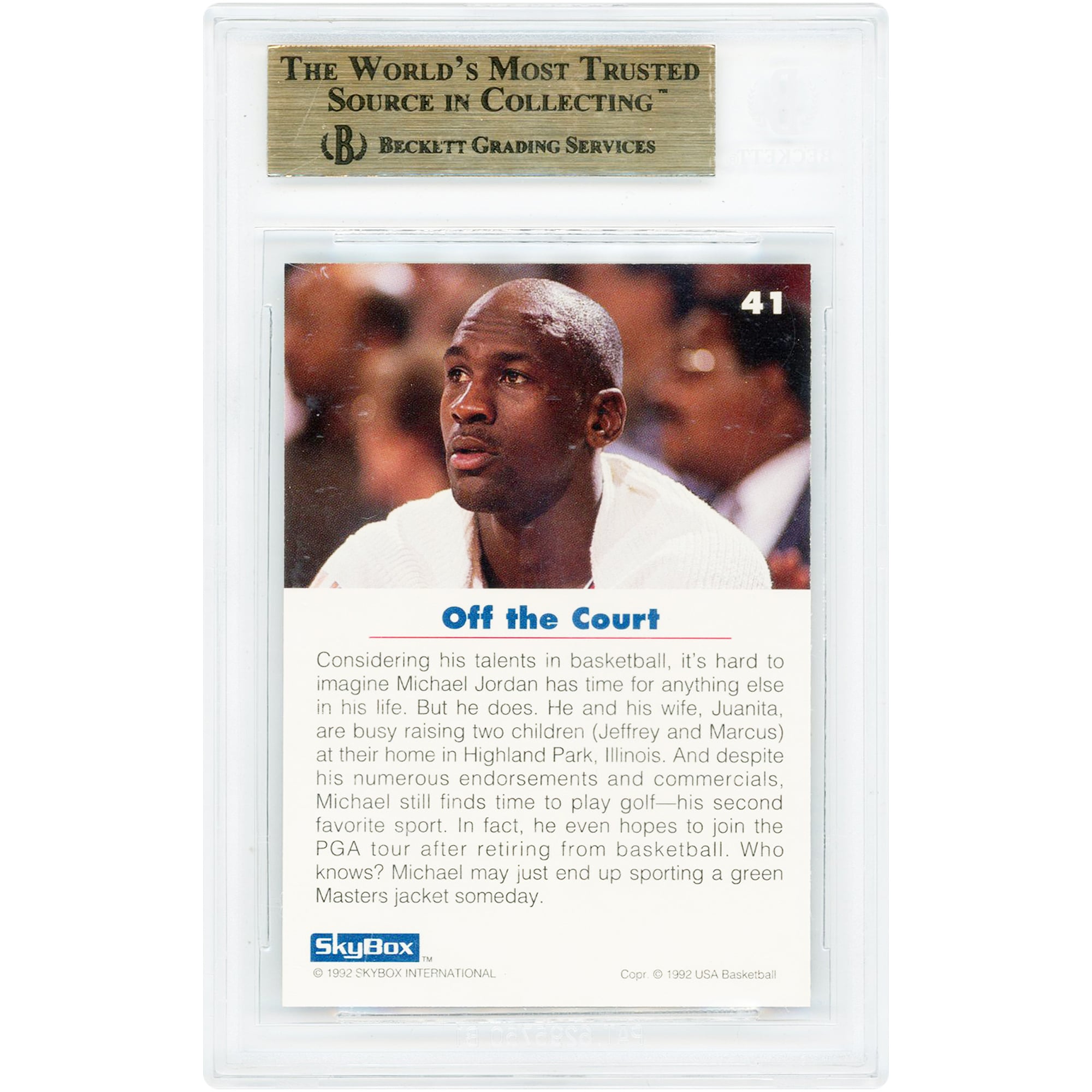 Michael Jordan Chicago Bulls 1992 Skybox USA #41 BGS Authenticated 9.5 Card - 9.5,9,9.5,10 Subgrades