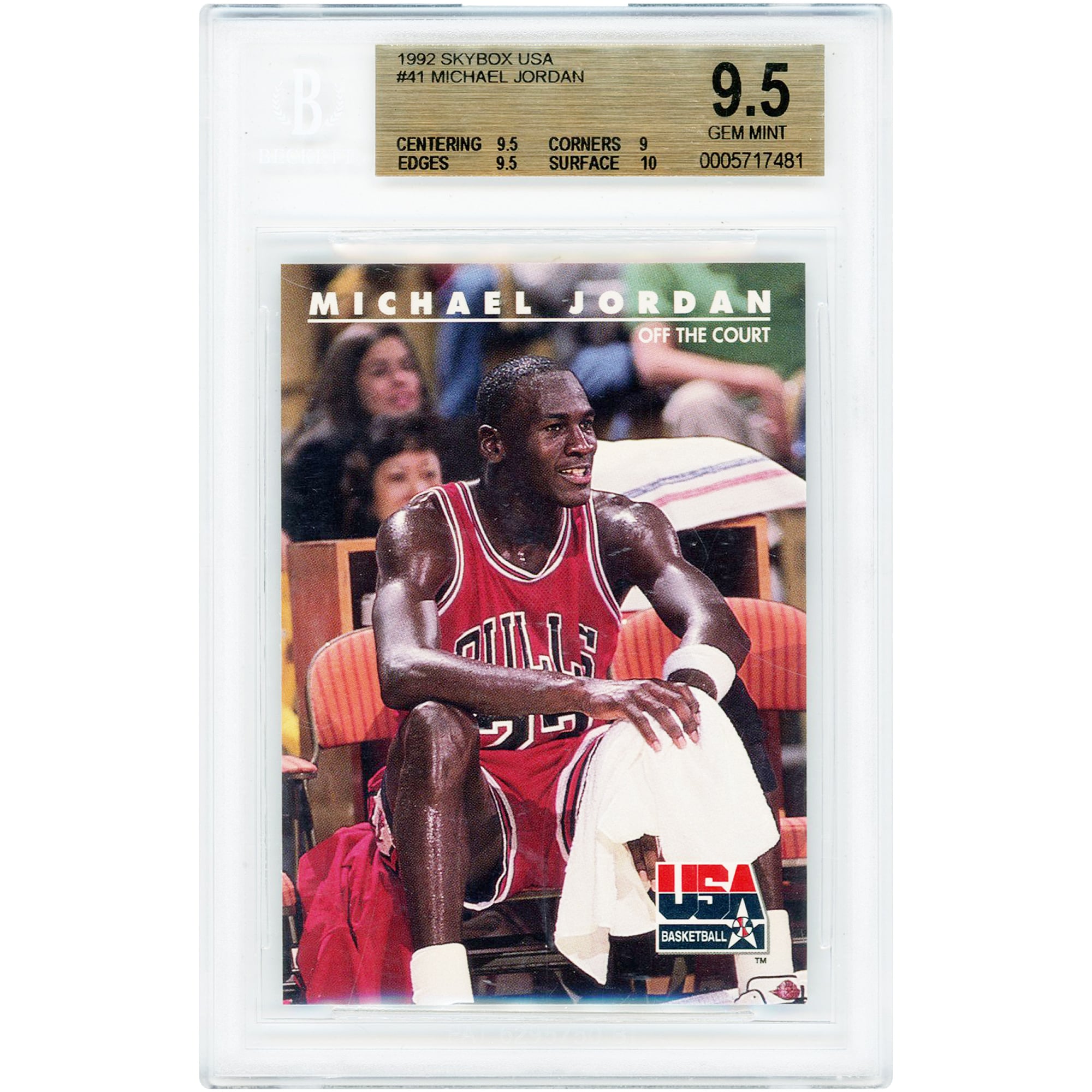 Michael Jordan Chicago Bulls 1992 Skybox USA #41 BGS Authenticated 9.5 Card - 9.5,9,9.5,10 Subgrades