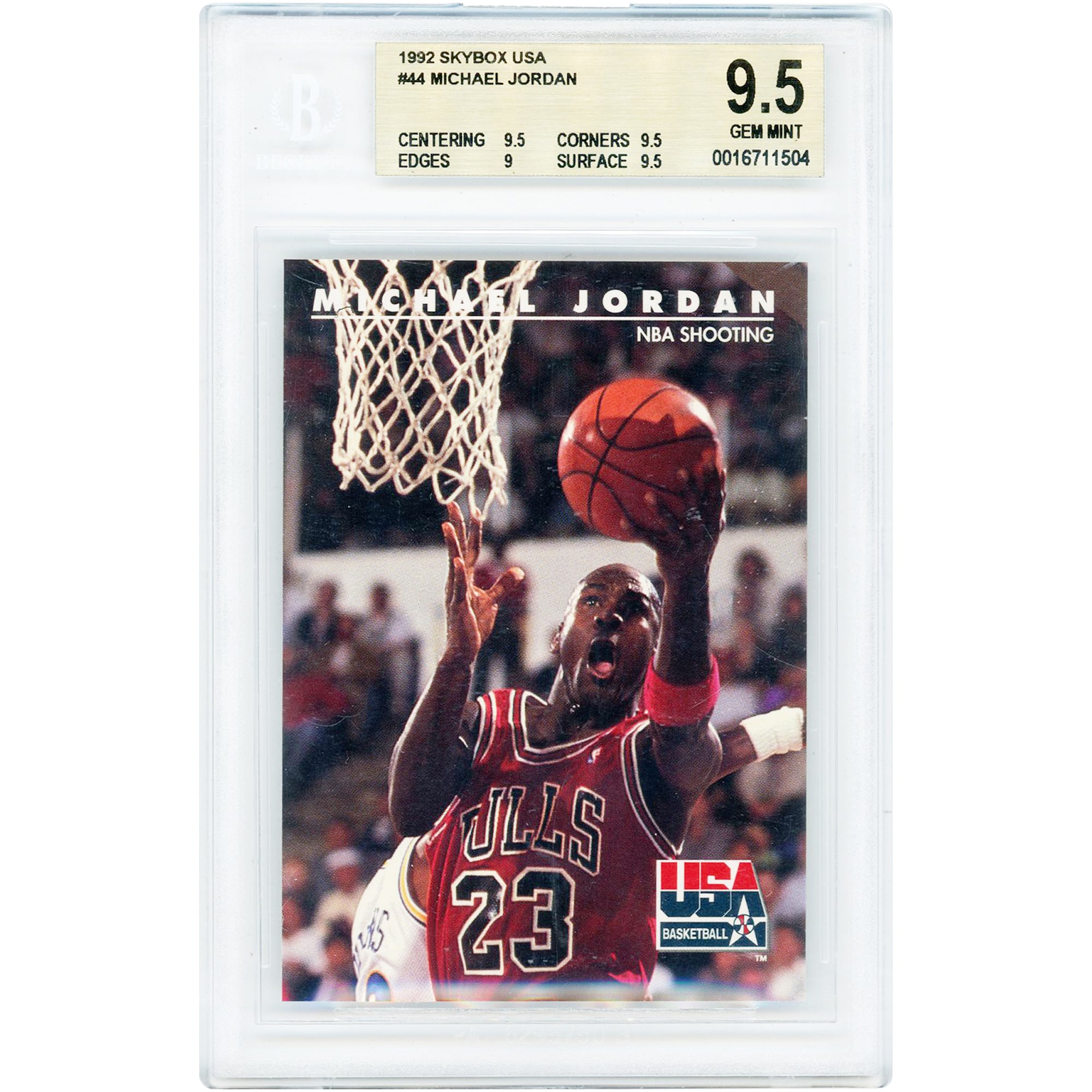 Carte Michael Jordan Chicago Bulls 1992 Skybox USA n° 44, authentifiée BGS 9.5 - Sous-notes 9.5, 9.5, 9, 9.5