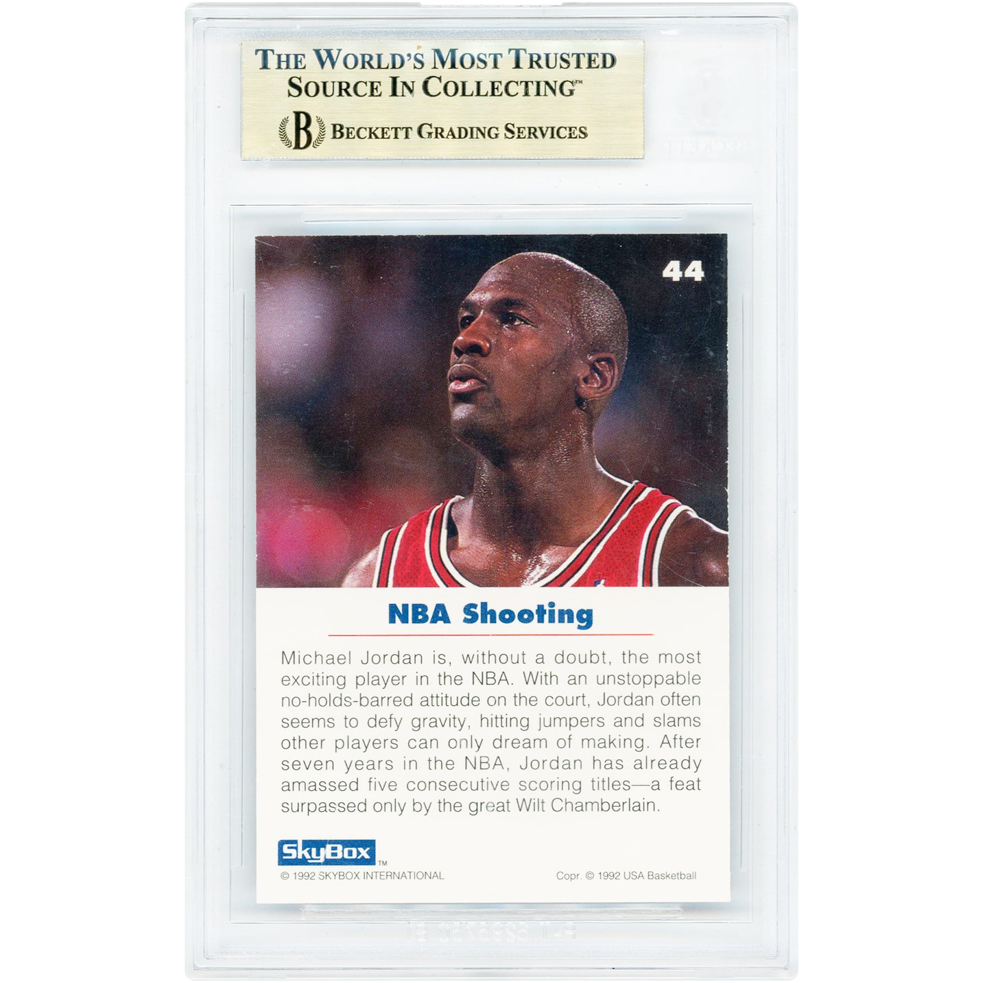 Carte Michael Jordan Chicago Bulls 1992 Skybox USA n° 44, authentifiée BGS 9.5 - Sous-notes 9.5, 9.5, 9, 9.5