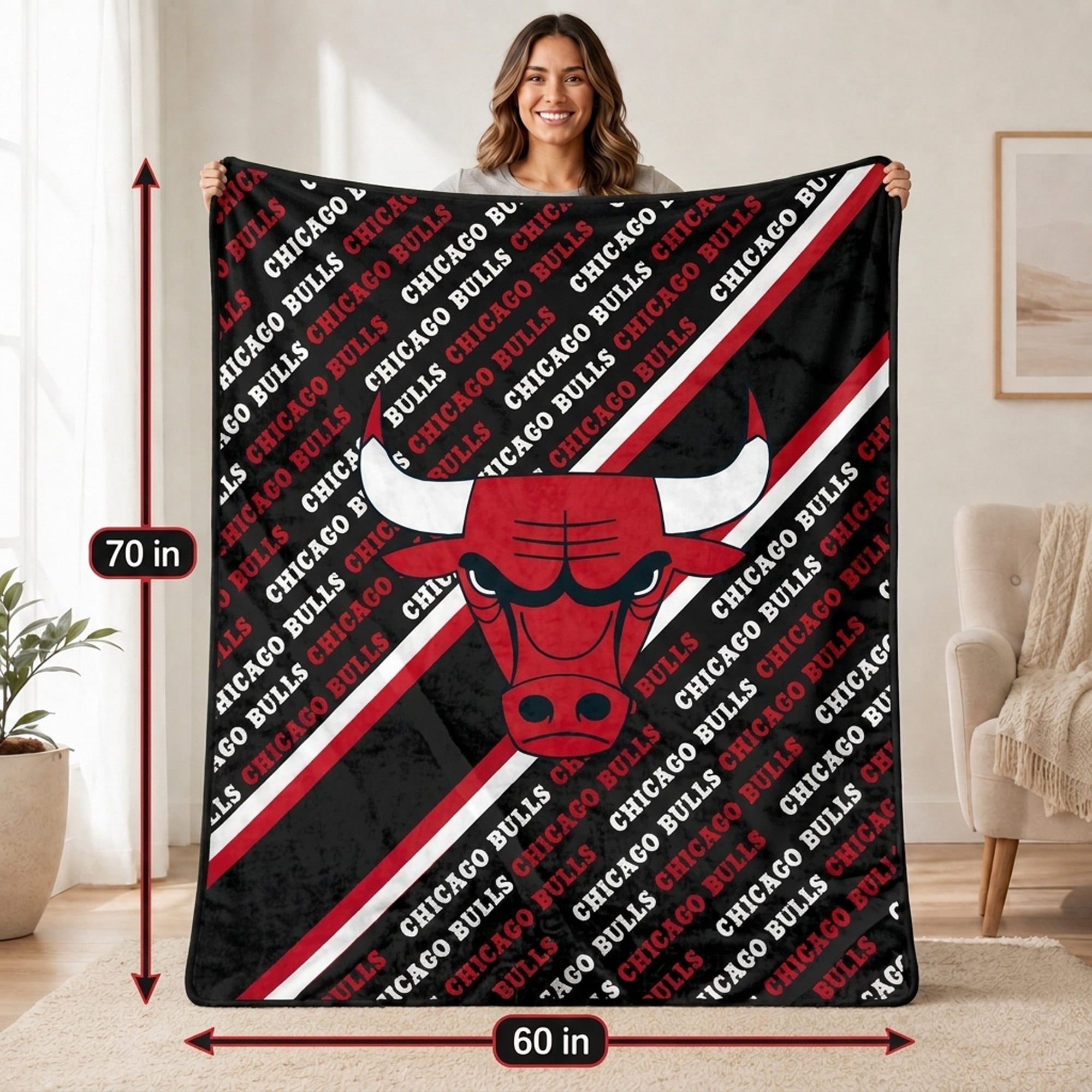 Couverture ultra douce Pegasus Chicago Bulls, 152 x 178 cm (diagonale), doublée, avec logo.