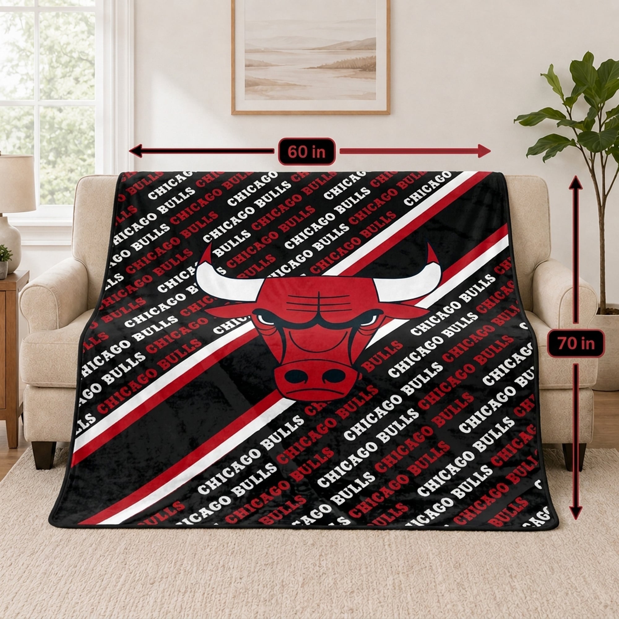 Couverture ultra douce Pegasus Chicago Bulls, 152 x 178 cm (diagonale), doublée, avec logo.