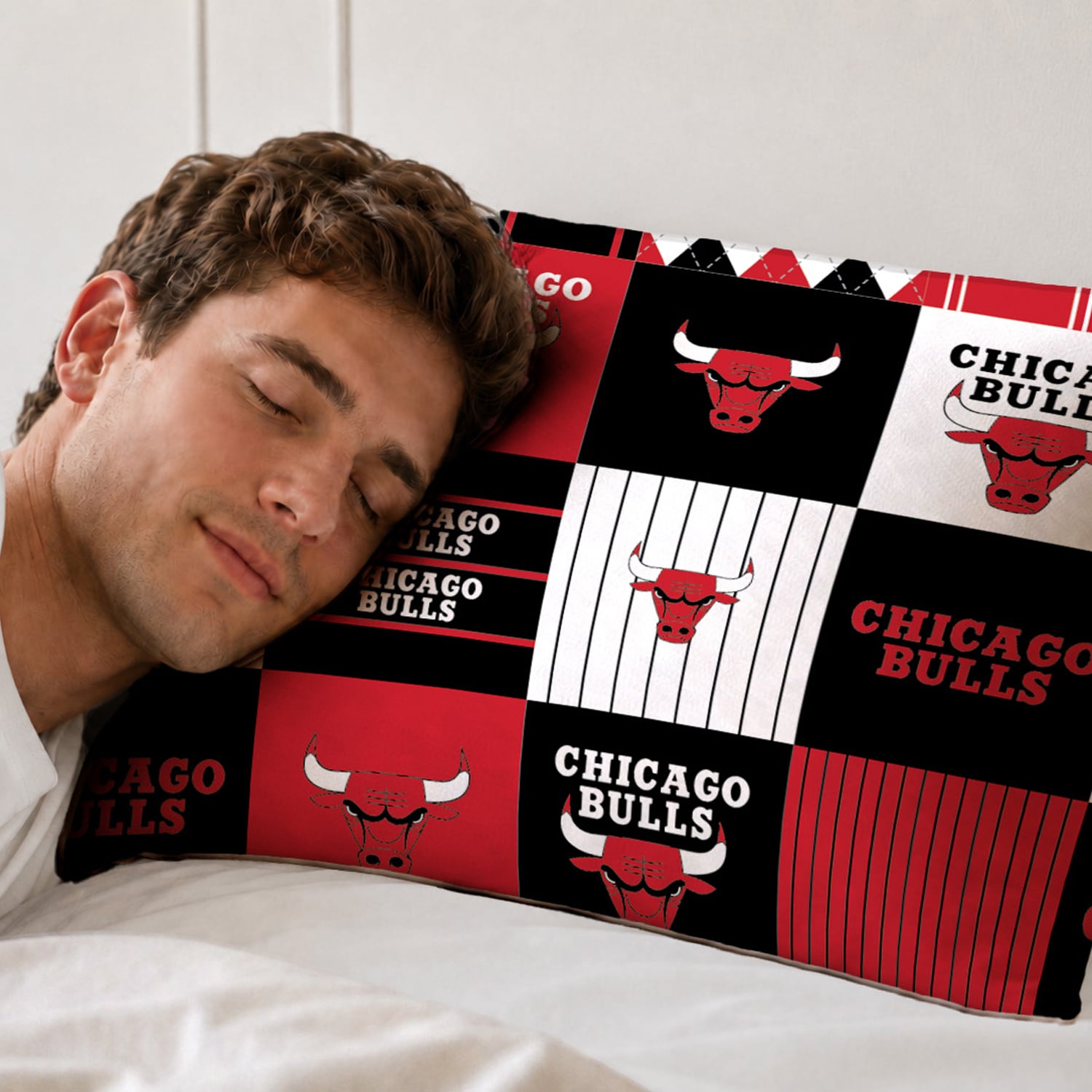 Ensemble de literie trois pièces à carreaux patchwork Pegasus Chicago Bulls (grand lit/queen)