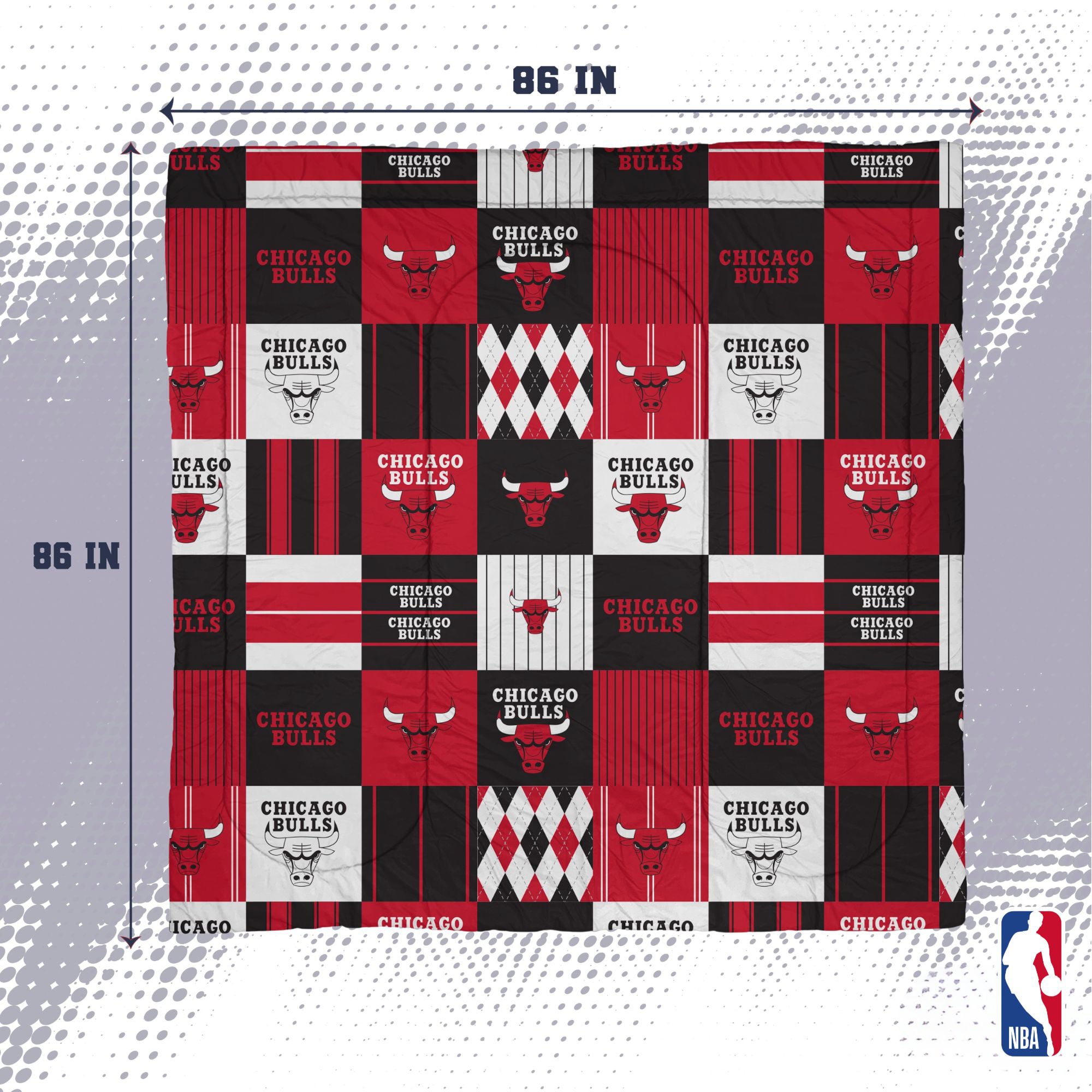 Ensemble de literie trois pièces à carreaux patchwork Pegasus Chicago Bulls (grand lit/queen)