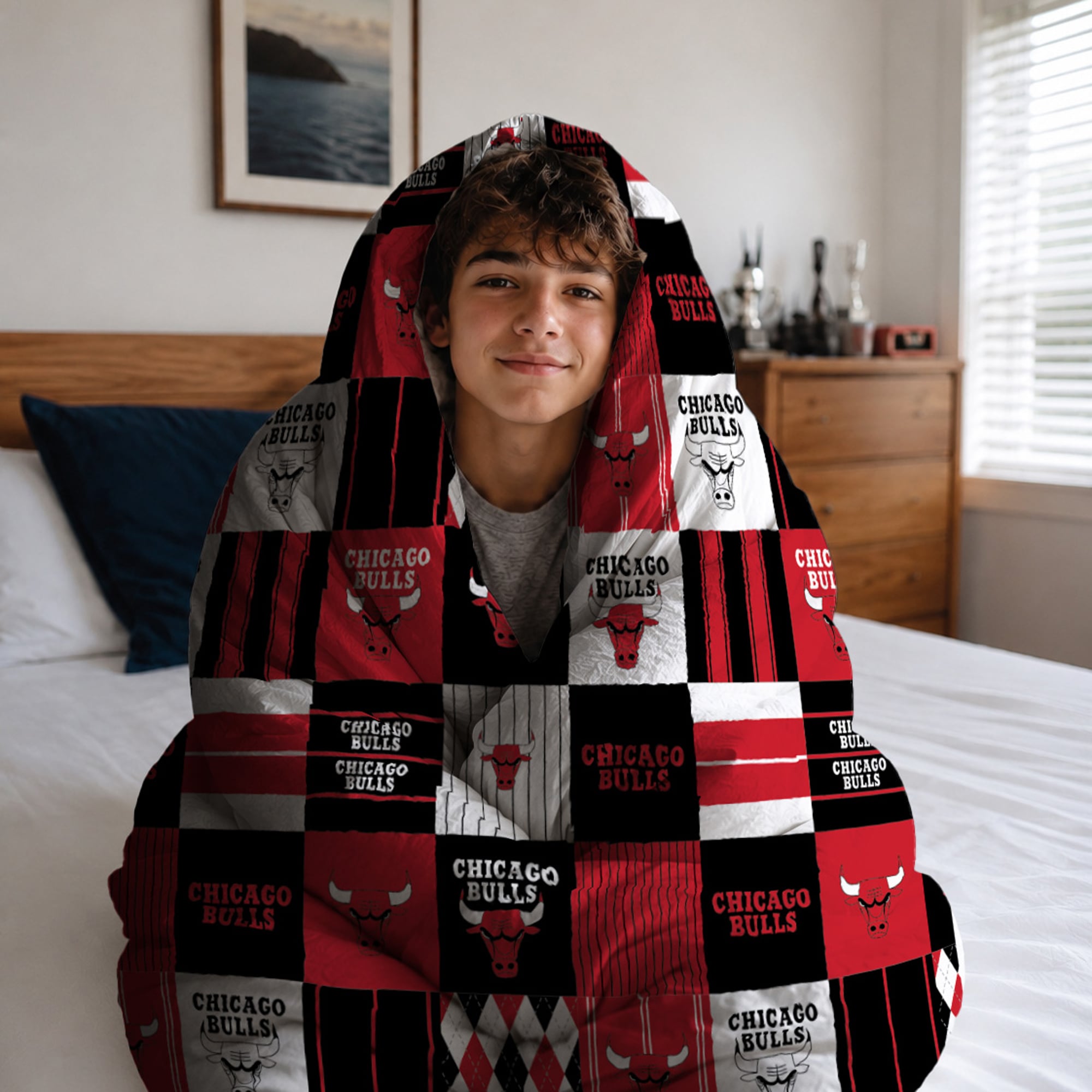 Ensemble de literie deux pièces Pegasus Chicago Bulls Patchwork Plaid pour lit simple/simple XL