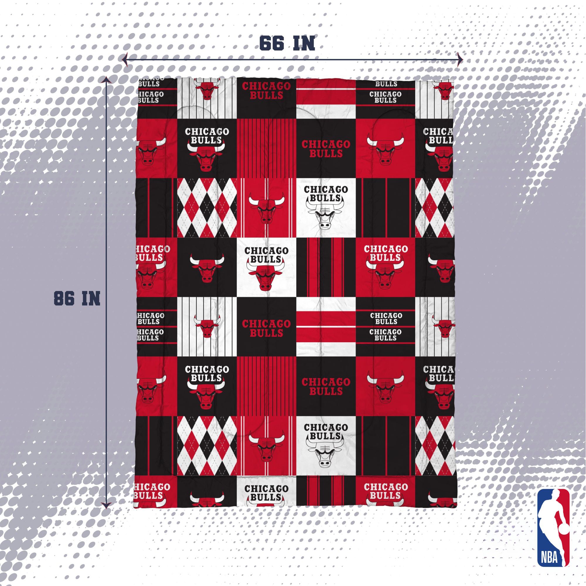 Ensemble de literie deux pièces Pegasus Chicago Bulls Patchwork Plaid pour lit simple/simple XL