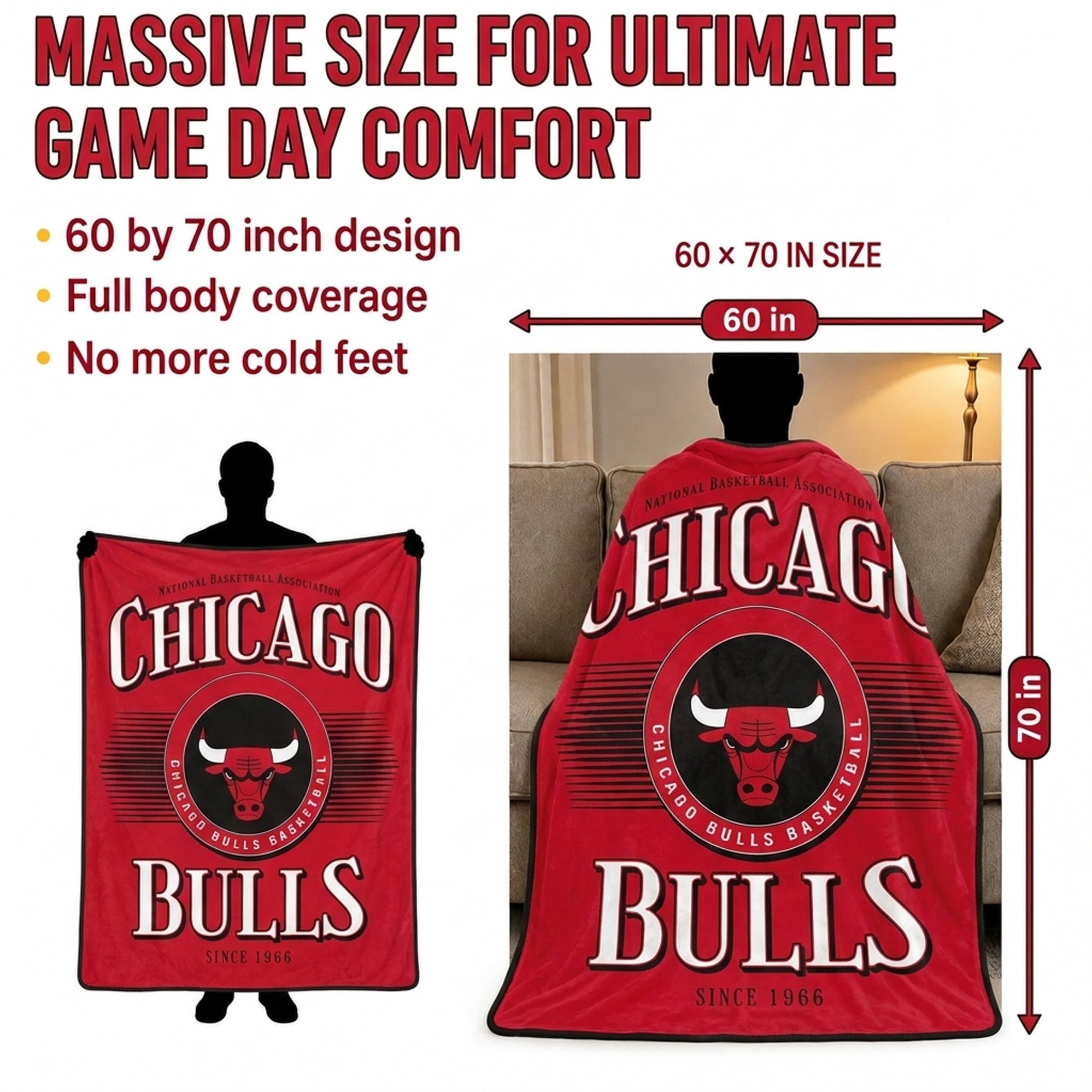 Couverture ultra douce Pegasus Chicago Bulls Spotlight Arch 60" x 70"