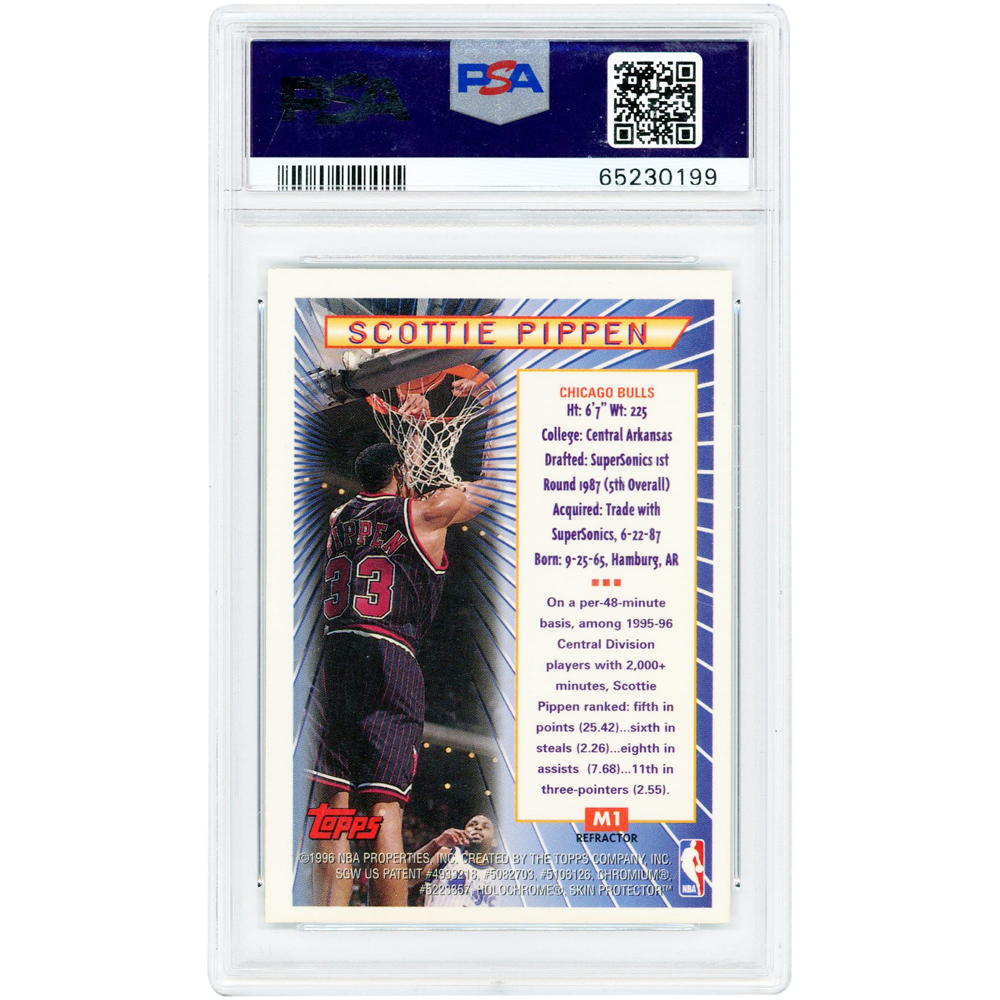 Scottie Pippen Chicago Bulls 1996 Topps Mystery Finest Borderless Refractor #M1 PSA Authenticated 9 Card