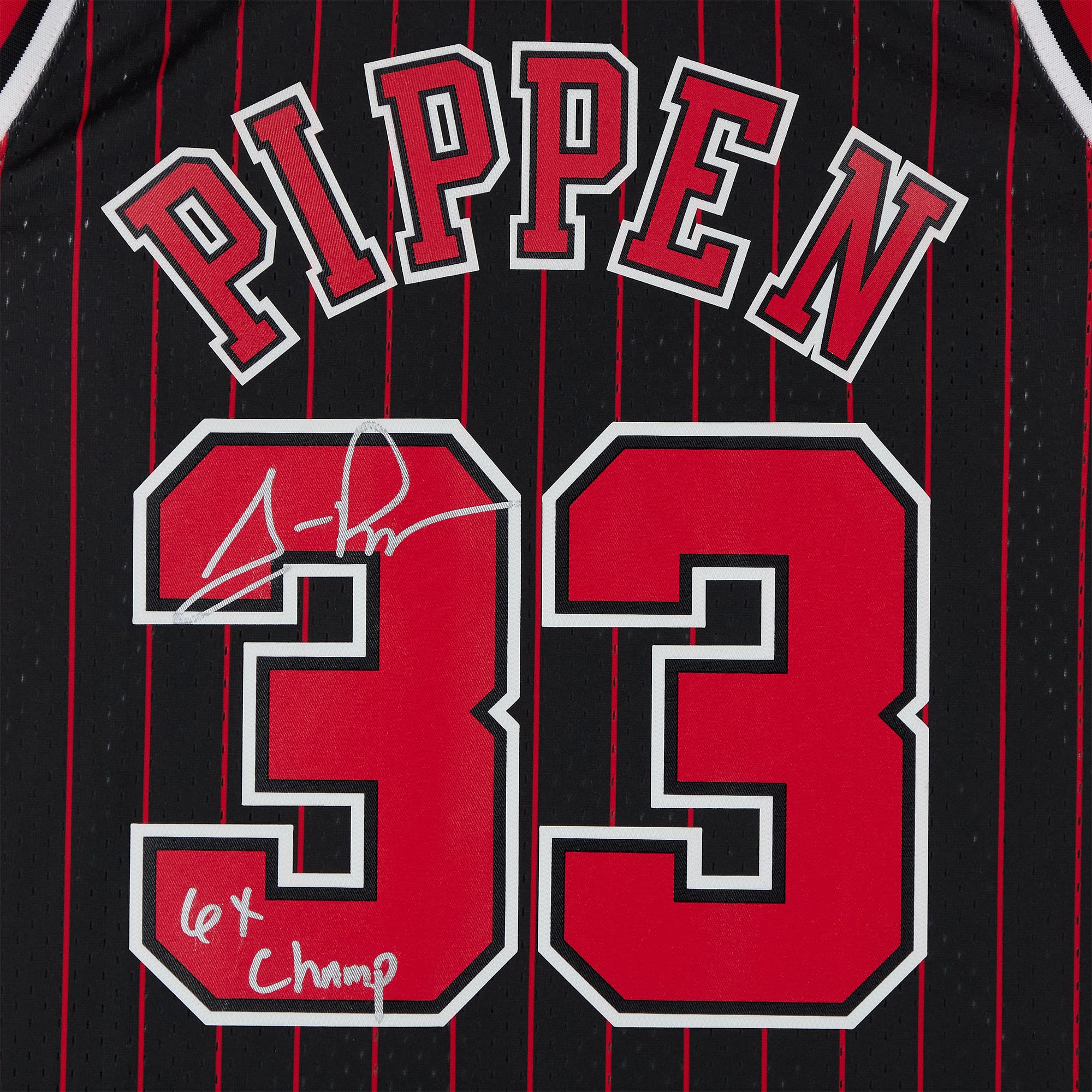 Scottie Pippen Chicago Bulls Autographed Black Mitchell & Ness 1995 Pinstripe Swingman Jersey with "6X Champ" Inscription