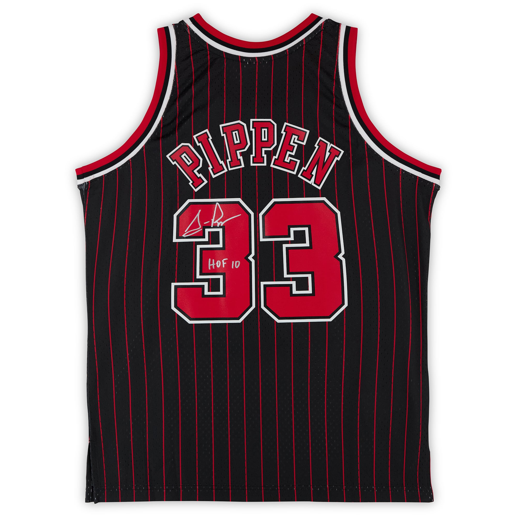 Scottie Pippen Chicago Bulls Autographed Black Mitchell & Ness 1995 Pinstripe Swingman Jersey with "HOF 10" Inscription