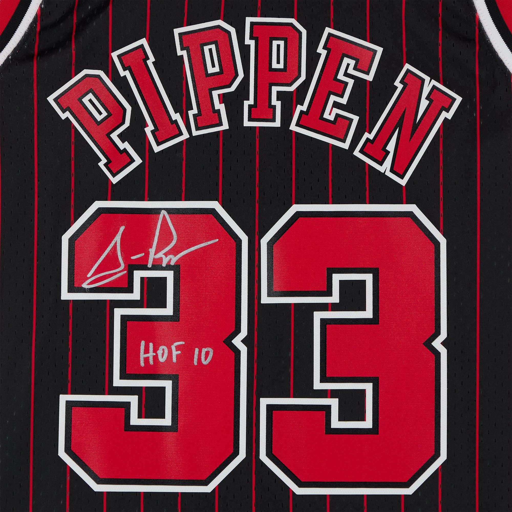 Scottie Pippen Chicago Bulls Autographed Black Mitchell & Ness 1995 Pinstripe Swingman Jersey with "HOF 10" Inscription