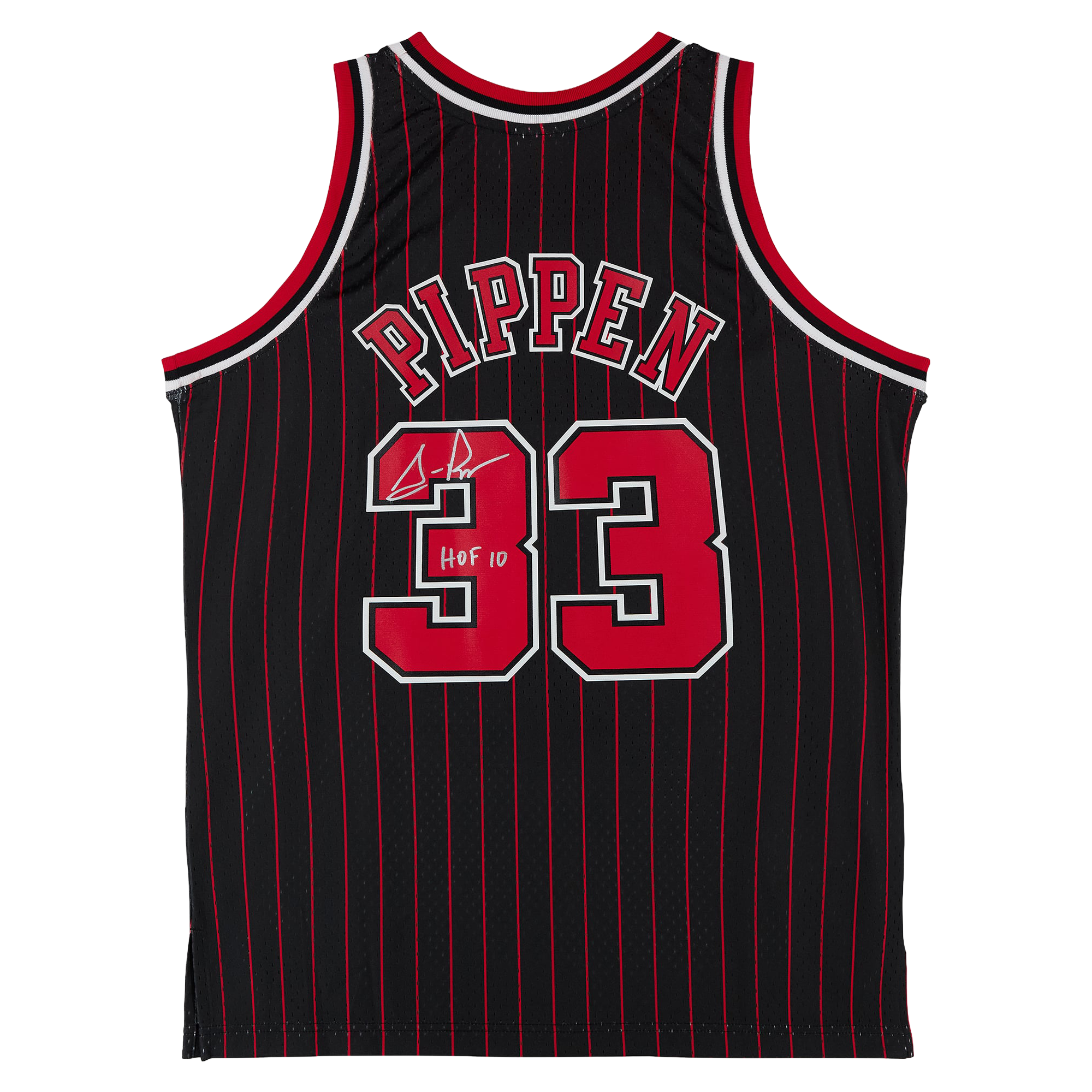 Scottie Pippen Chicago Bulls Autographed Black Mitchell & Ness 1995 Pinstripe Swingman Jersey with "HOF 10" Inscription
