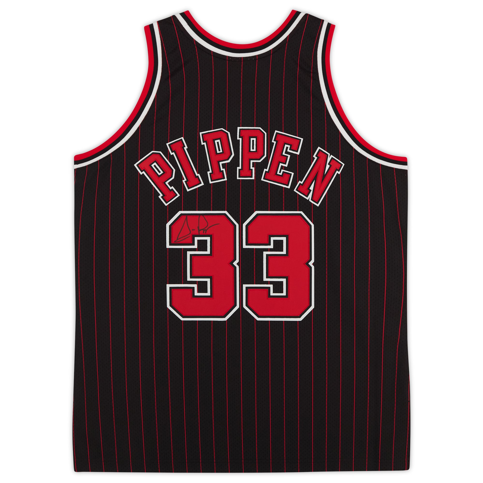 Scottie Pippen Chicago Bulls Autographed Mitchell & Ness Black 1995-1996 Pinstripe Authentic Jersey
