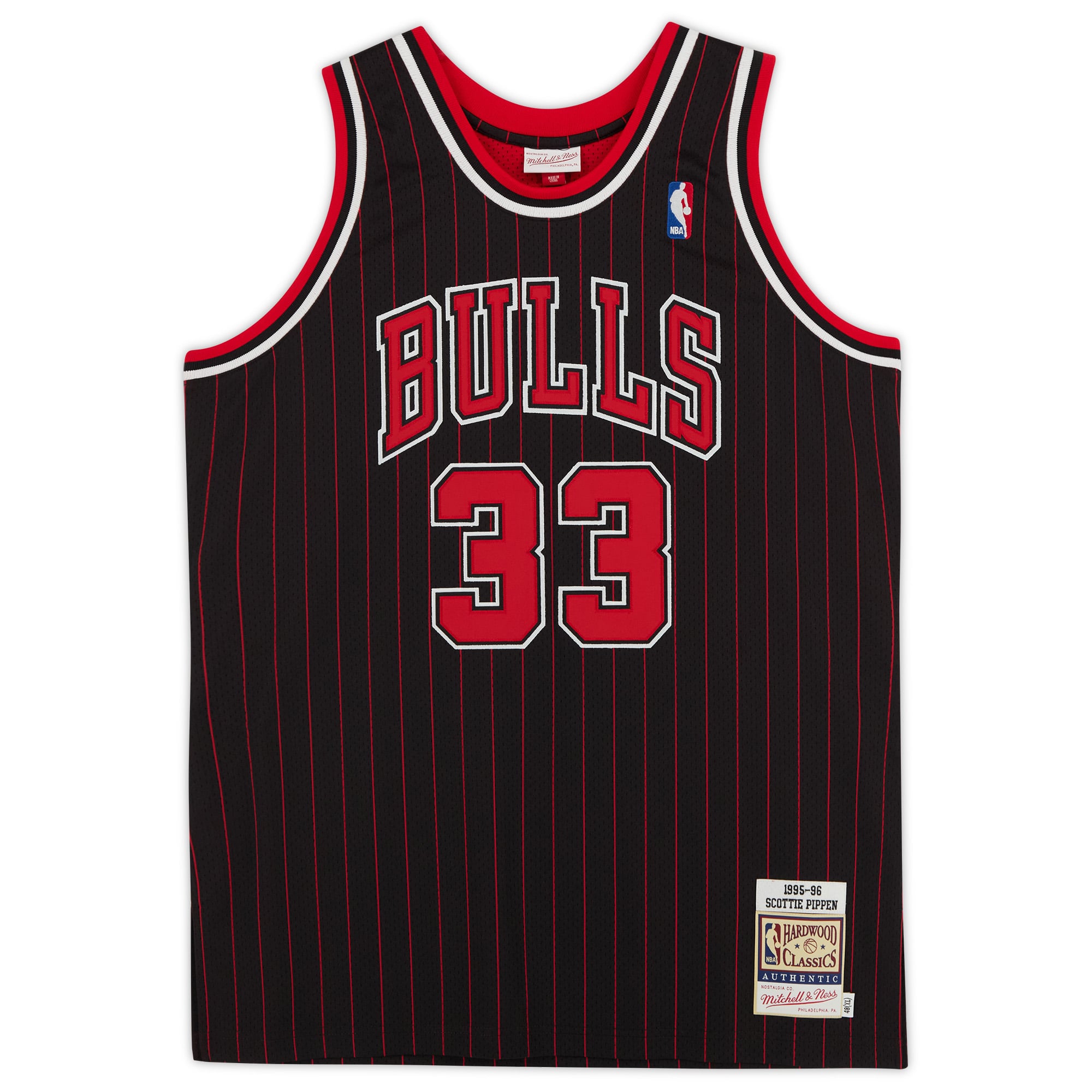 Scottie Pippen Chicago Bulls Autographed Mitchell & Ness Black 1995-1996 Pinstripe Authentic Jersey