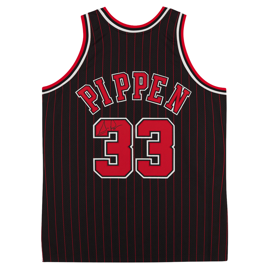 Scottie Pippen Chicago Bulls Autographed Mitchell & Ness Black 1995-1996 Pinstripe Authentic Jersey