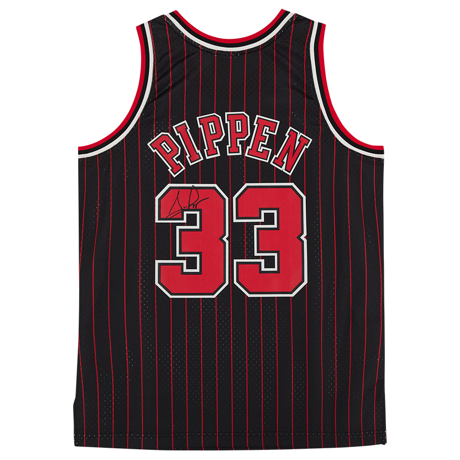 Scottie Pippen Chicago Bulls Autographed Mitchell & Ness Black 1995-96 Pinstripe Swingman Jersey