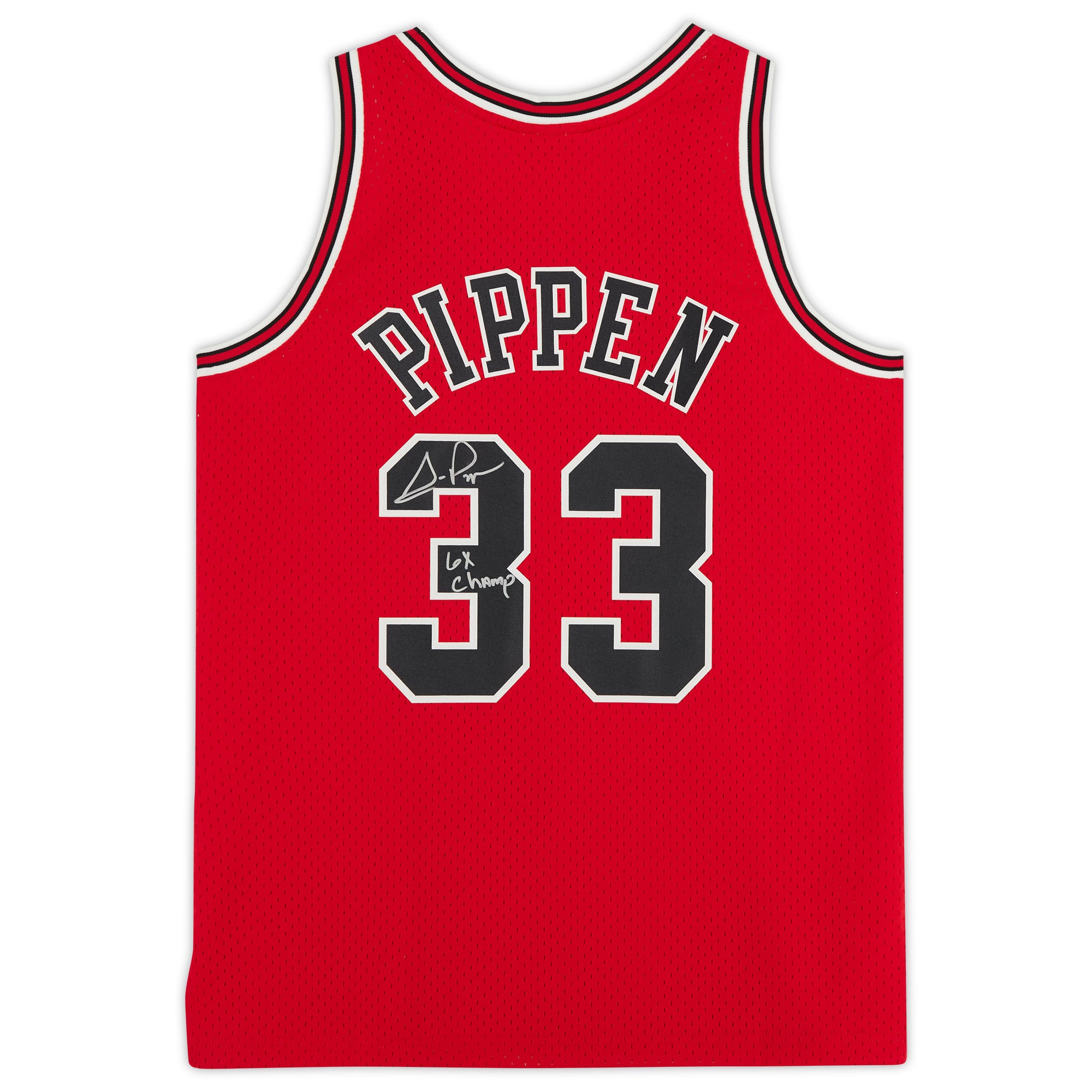Scottie Pippen Chicago Bulls Autographed Mitchell & Ness Red 1997-1998 Swingman Jersey with "6x Champ" Inscription