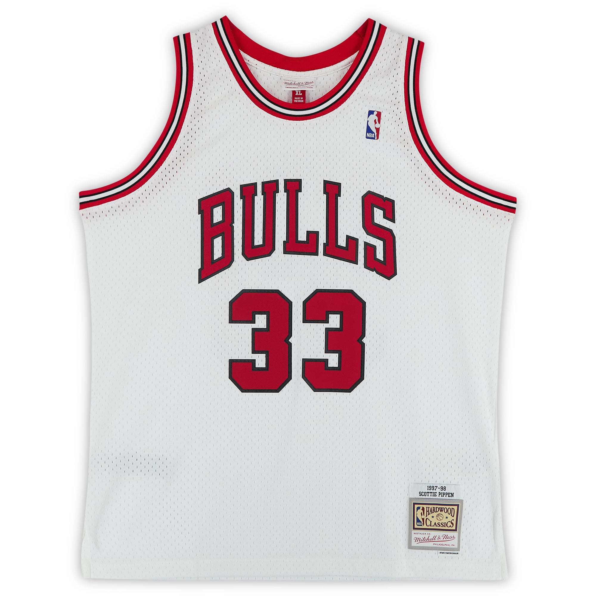 Maillot Swingman autographié par Scottie Pippen des Chicago Bulls, Mitchell & Ness, blanc, 1997-1998