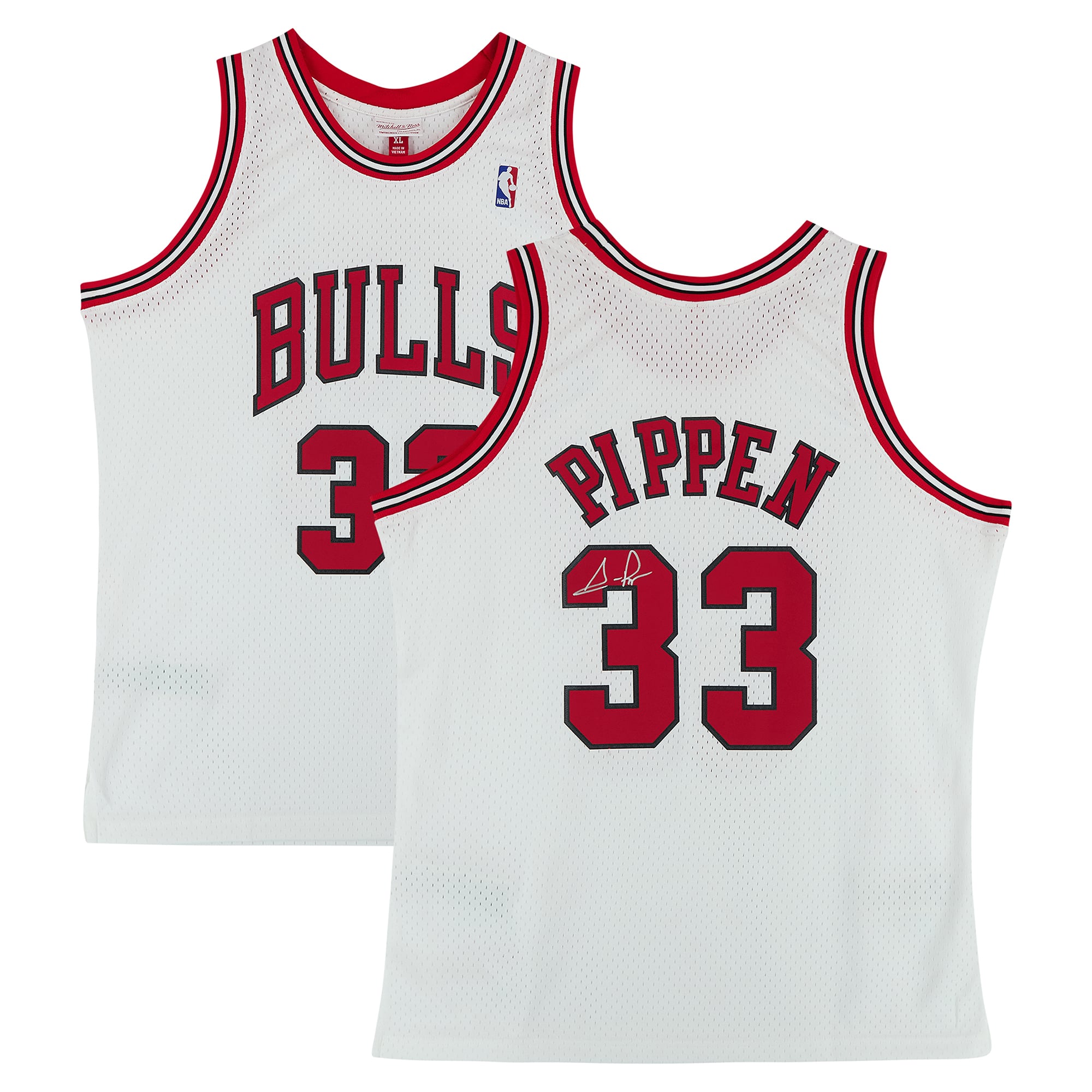 Maillot Swingman autographié par Scottie Pippen des Chicago Bulls, Mitchell & Ness, blanc, 1997-1998