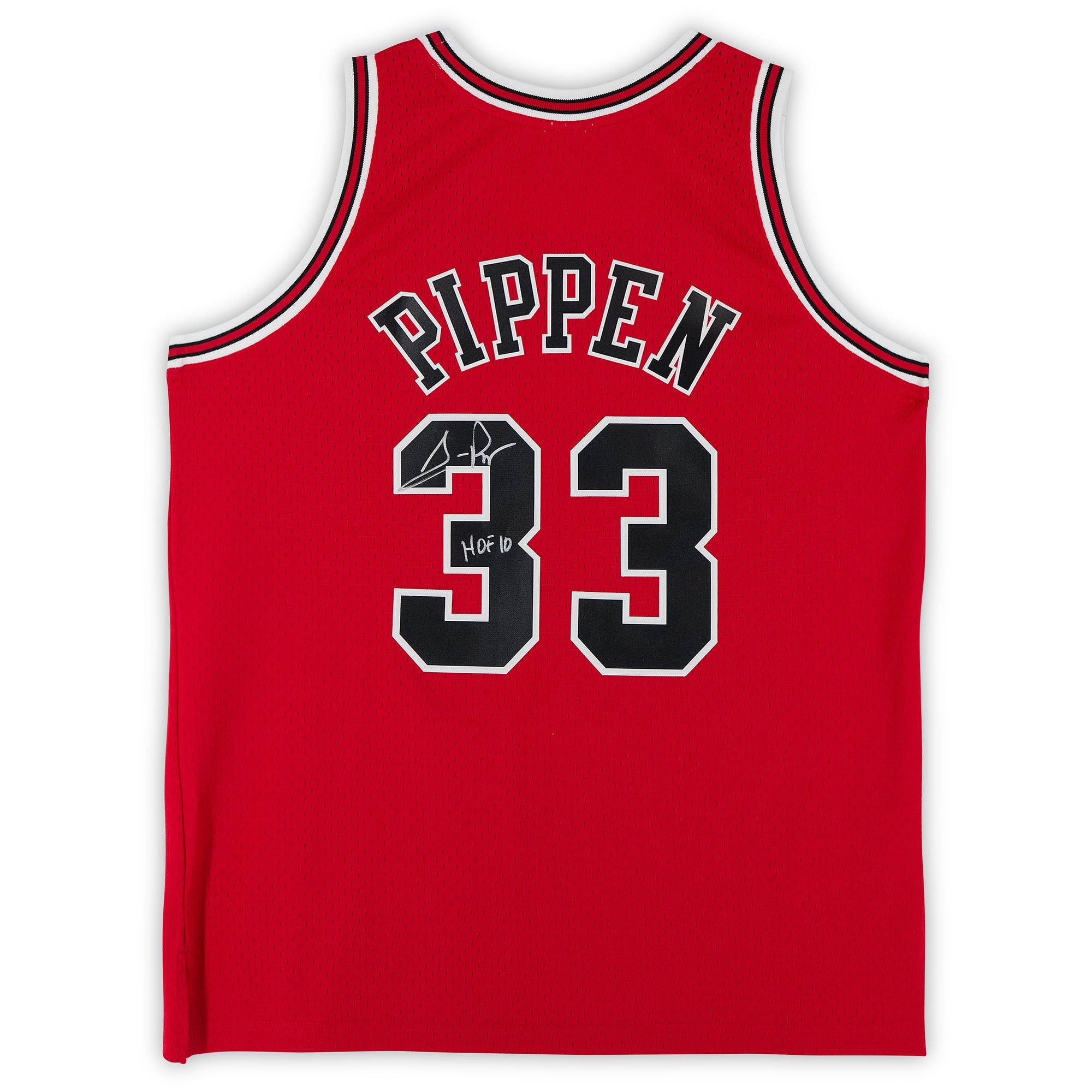 Scottie Pippen Chicago Bulls Autographed Red Mitchell & Ness 1997 Swingman Jersey with "HOF 10" Inscription